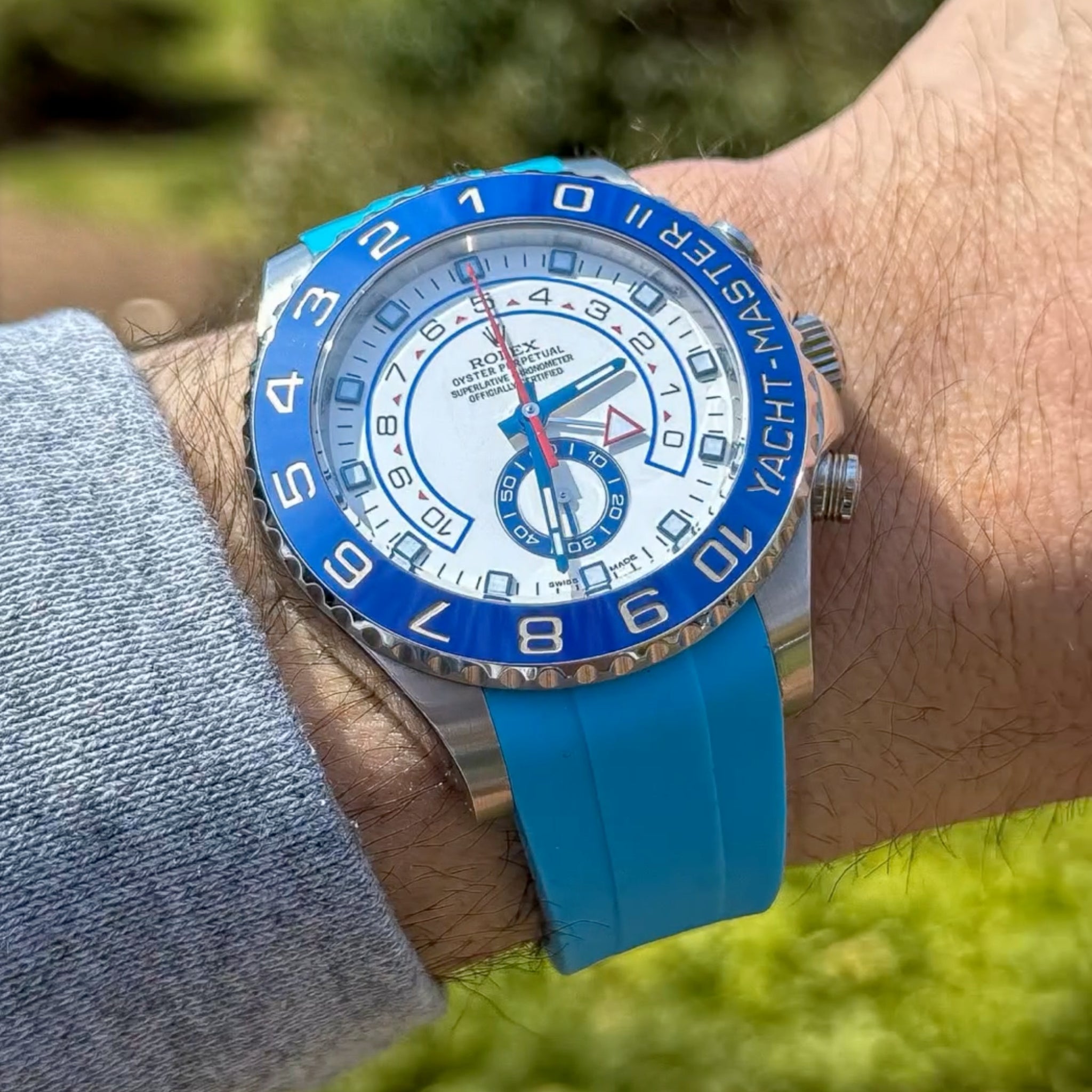 Faltschließe Kautschukarmband für Rolex Yacht - Master II 44mm - Hell Blau - Helvetus DE