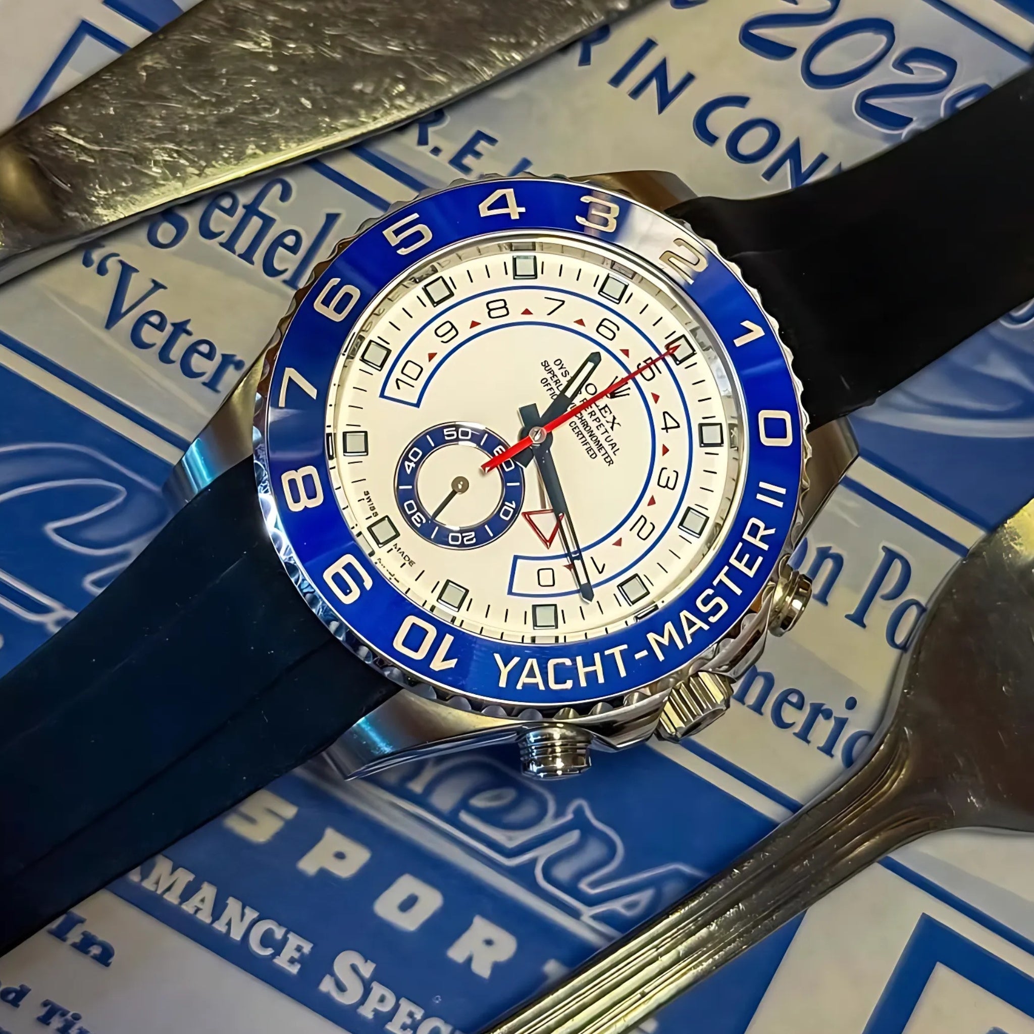Faltschließe Kautschukarmband für Rolex Yacht - Master II 44mm - Schwarz - Helvetus DE