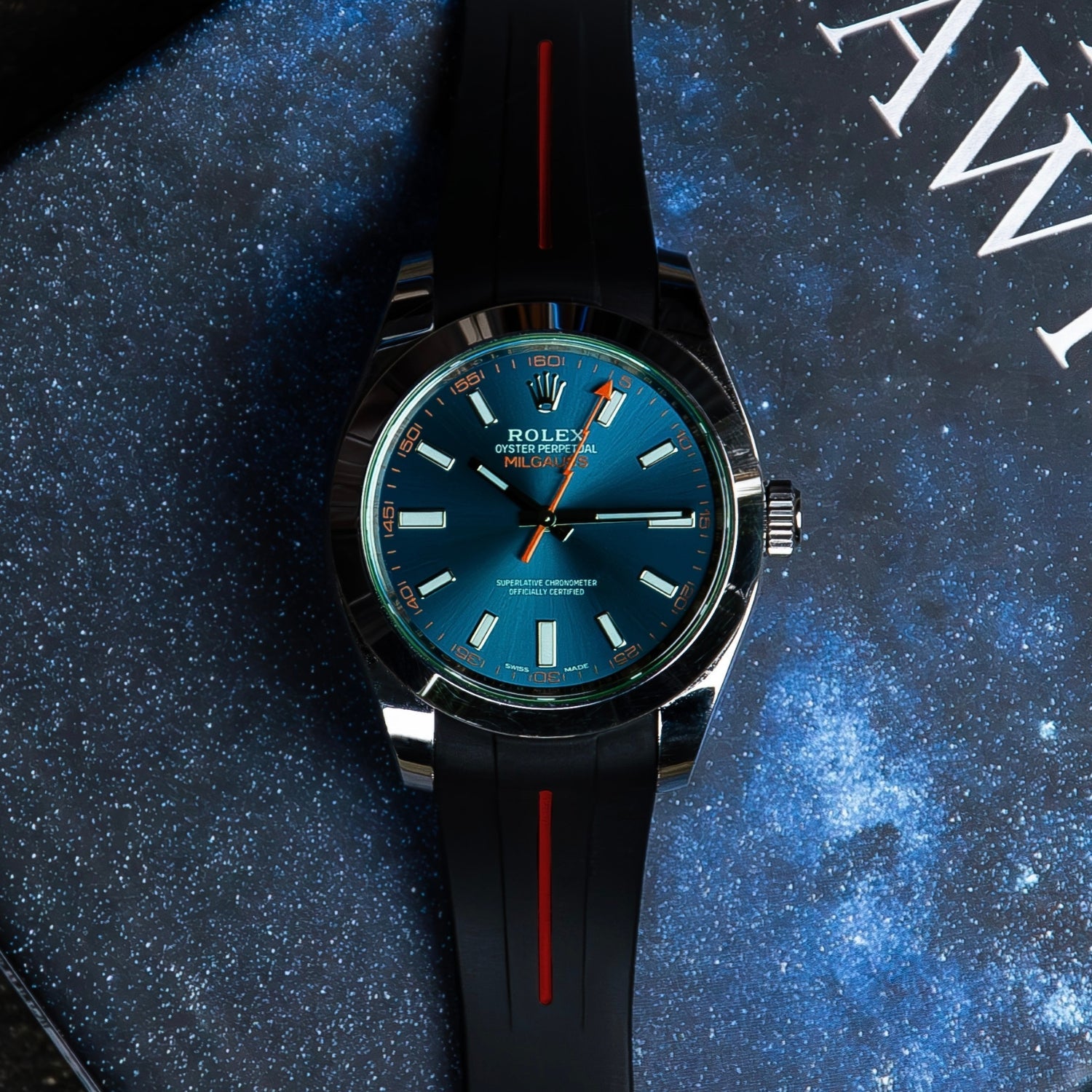 Faltschliessen Kautschukarmband für Rolex Milgauss – LuxLine® - Schwarz/Rot - Helvetus DE