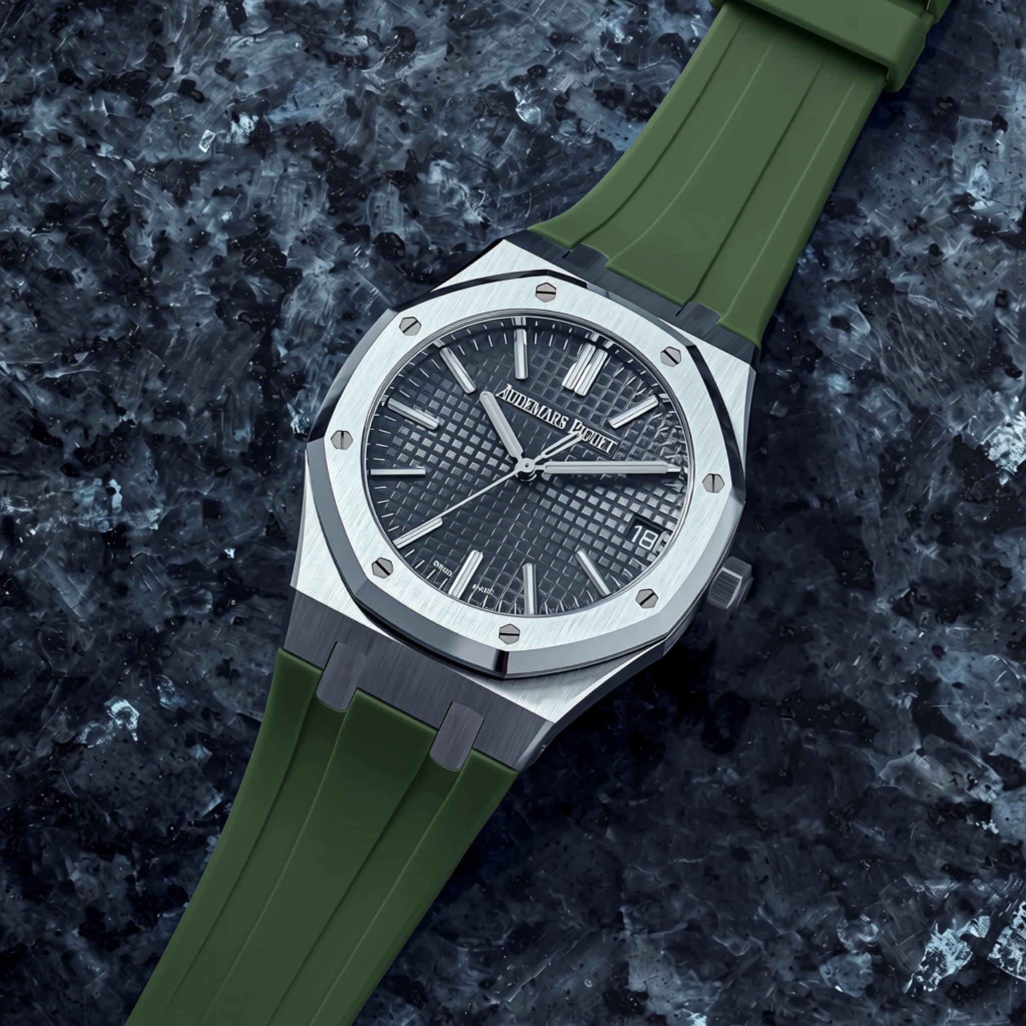 Kautschuk Armband - für alle Audemars Piguet Royal Oak 41mm - Olivgrün - Helvetus