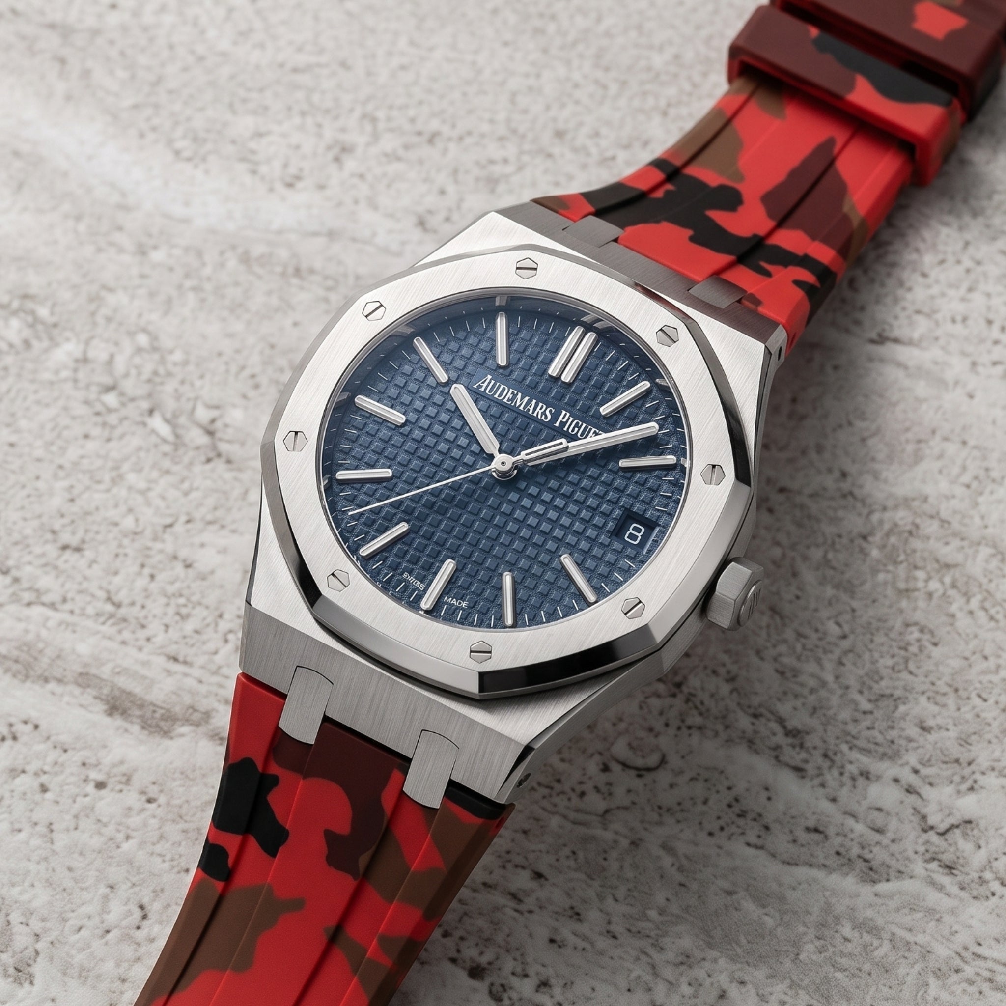 Kautschuk Armband - für alle Audemars Piguet Royal Oak 41mm - Rot Camouflage - Helvetus