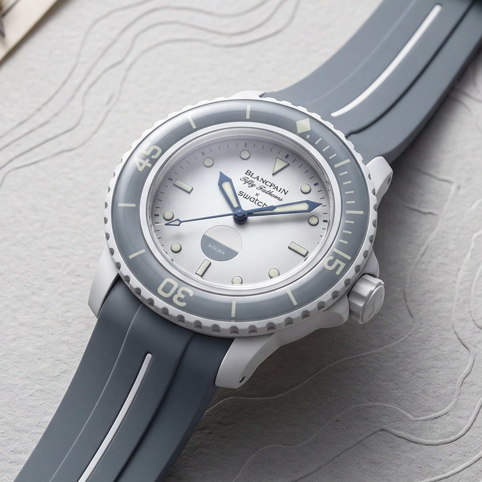 Kautschuk Armband für Blancpain X Swatch - Antarctic Ocean - LuxLine® - Grau/Weiss - Helvetus