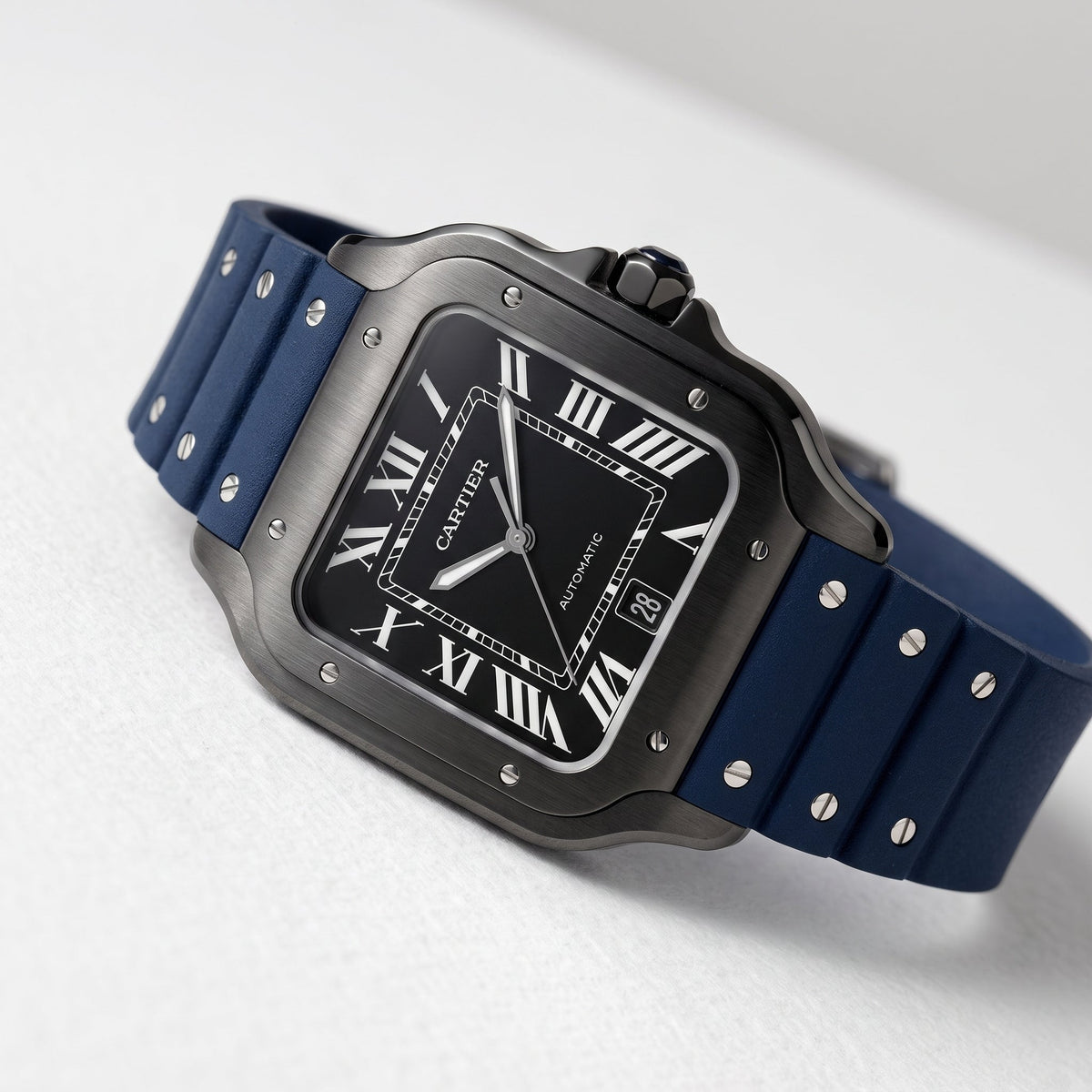 Kautschuk Armband für Cartier Santos Medium/Large – Dunkelblau mit Schrauben – Quick Switch/Release - Helvetus