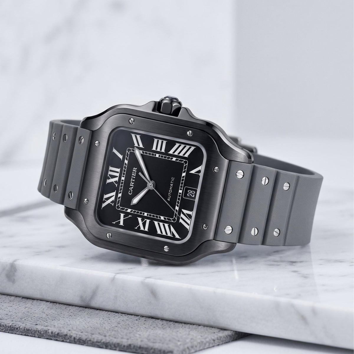 Kautschuk Armband für Cartier Santos Medium/Large – Grau mit Schrauben – Quick Switch/Release - Helvetus