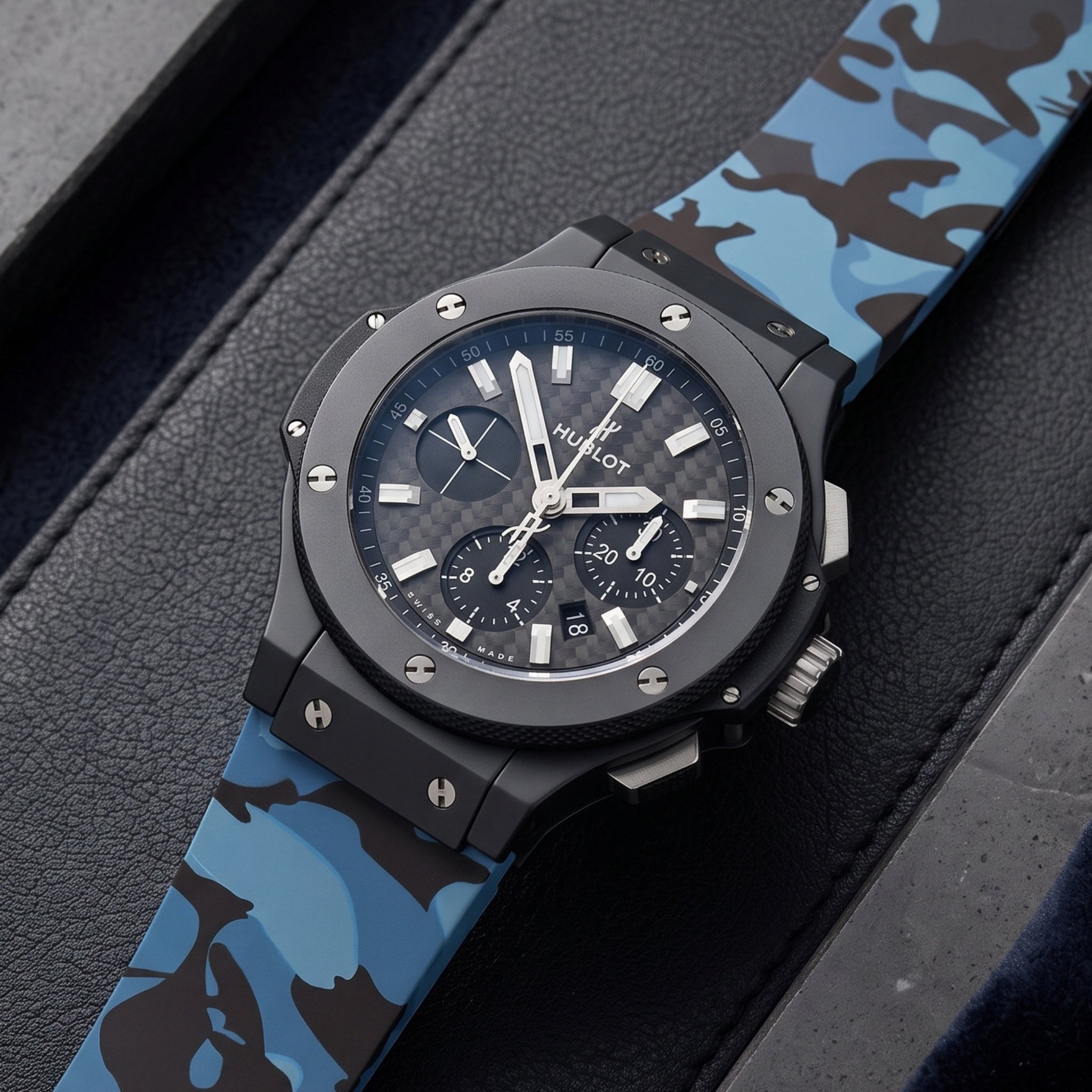Kautschuk Armband – Für Hublot Big Bang 44mm – Blau Camo - Helvetus