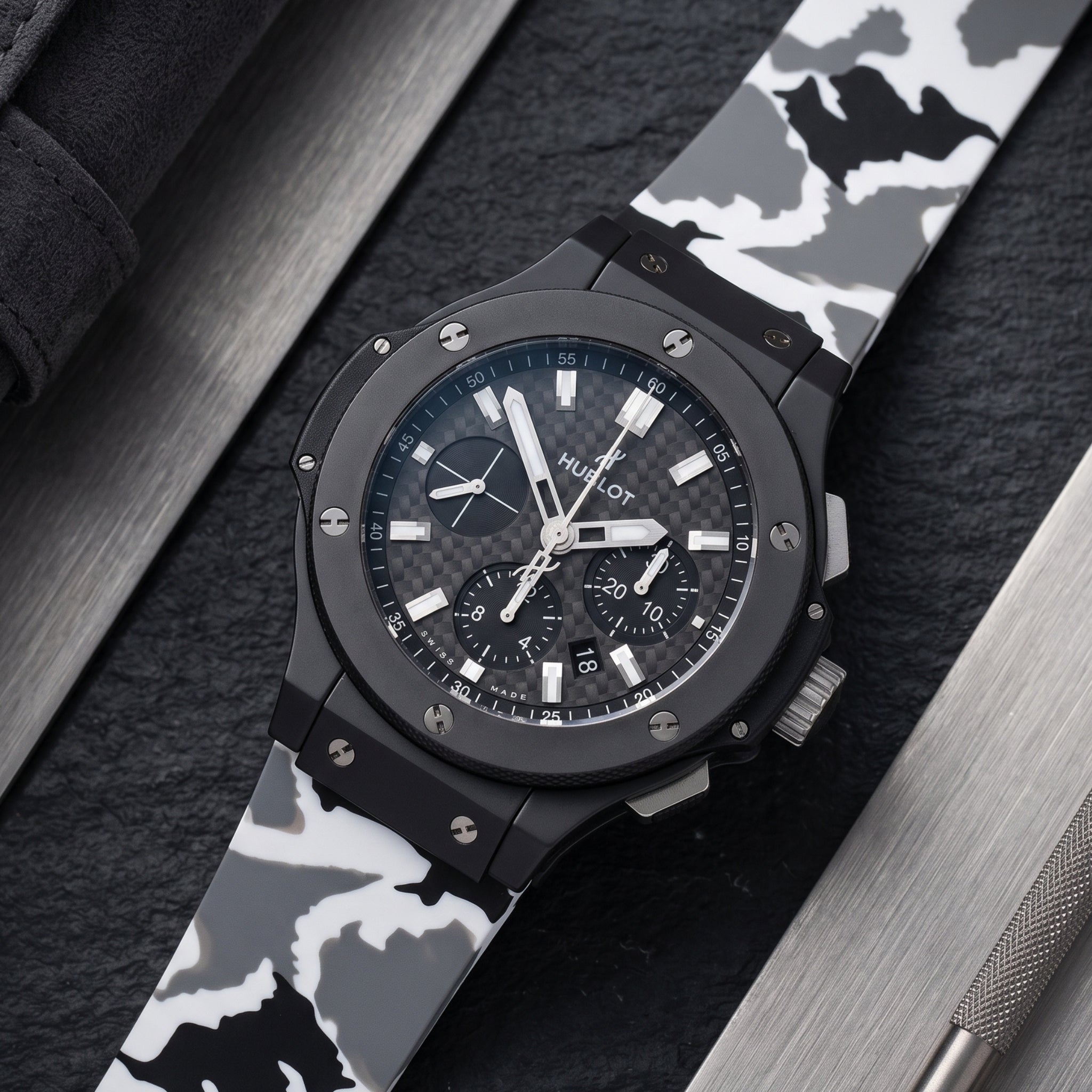 Kautschuk Armband – Für Hublot Big Bang 44mm – Weiss Camo - Helvetus