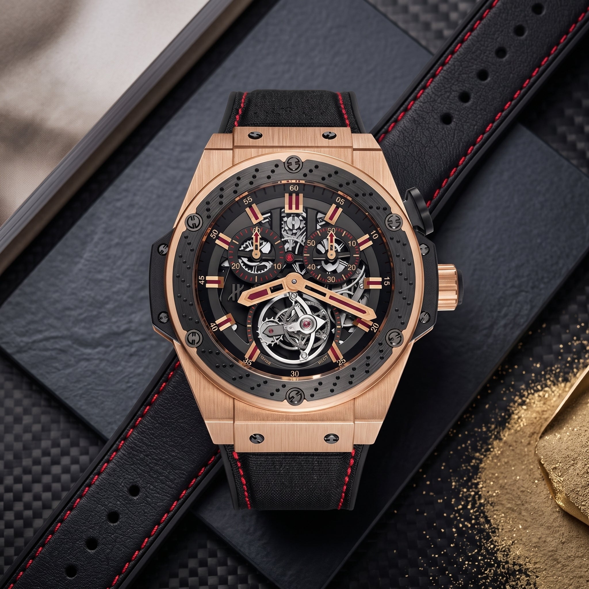 Kautschuk Armband – Für Hublot Big Bang F1 King Power (48mm) – Schwarz mit Rot - Helvetus