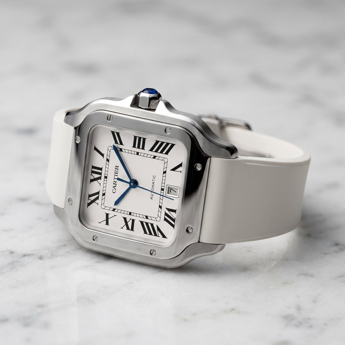 Kautschuk Armband für Santos de Cartier Medium – Weiss – Quick Switch/Release - Helvetus