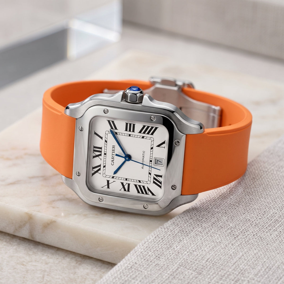 Kautschuk Armband für Santos de Cartier Medium/Large – Orange – Quick Switch/Release - Helvetus