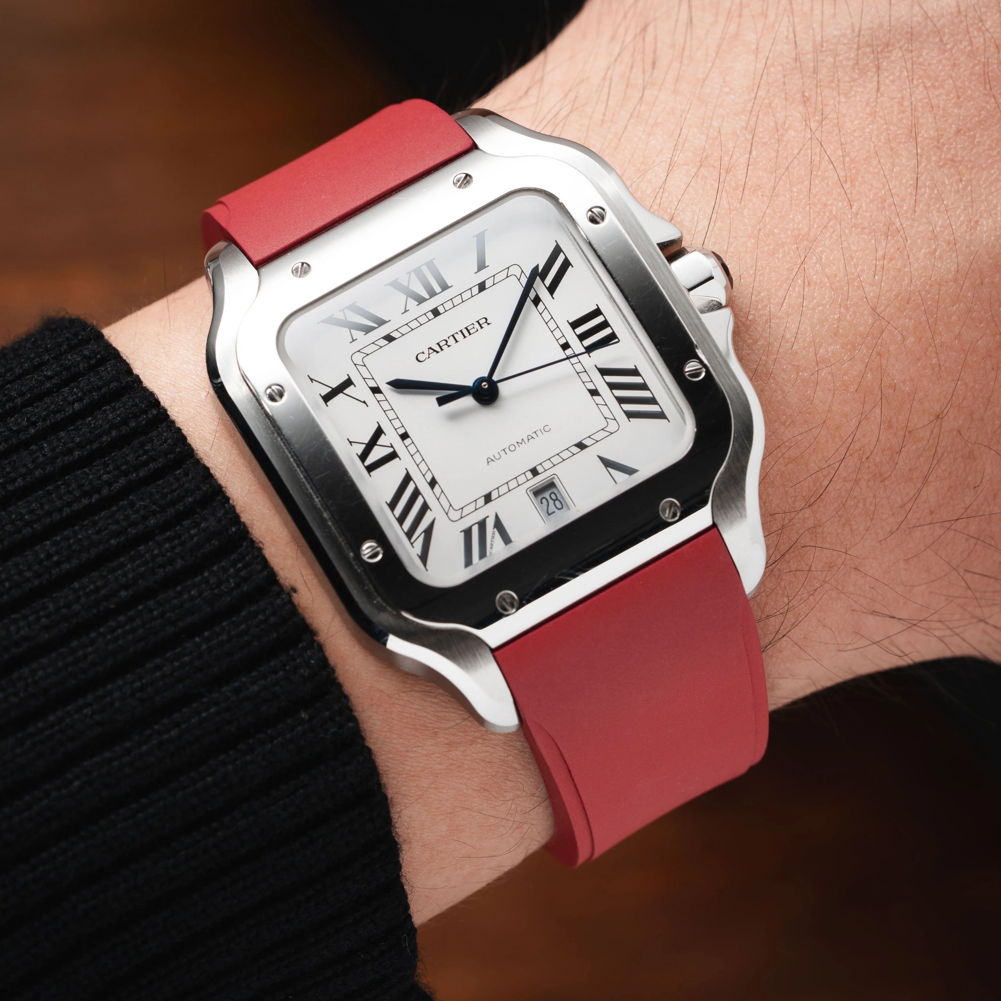 Kautschuk Armband für Santos de Cartier Medium/Large – Rot – Quick Switch/Release - Helvetus DE