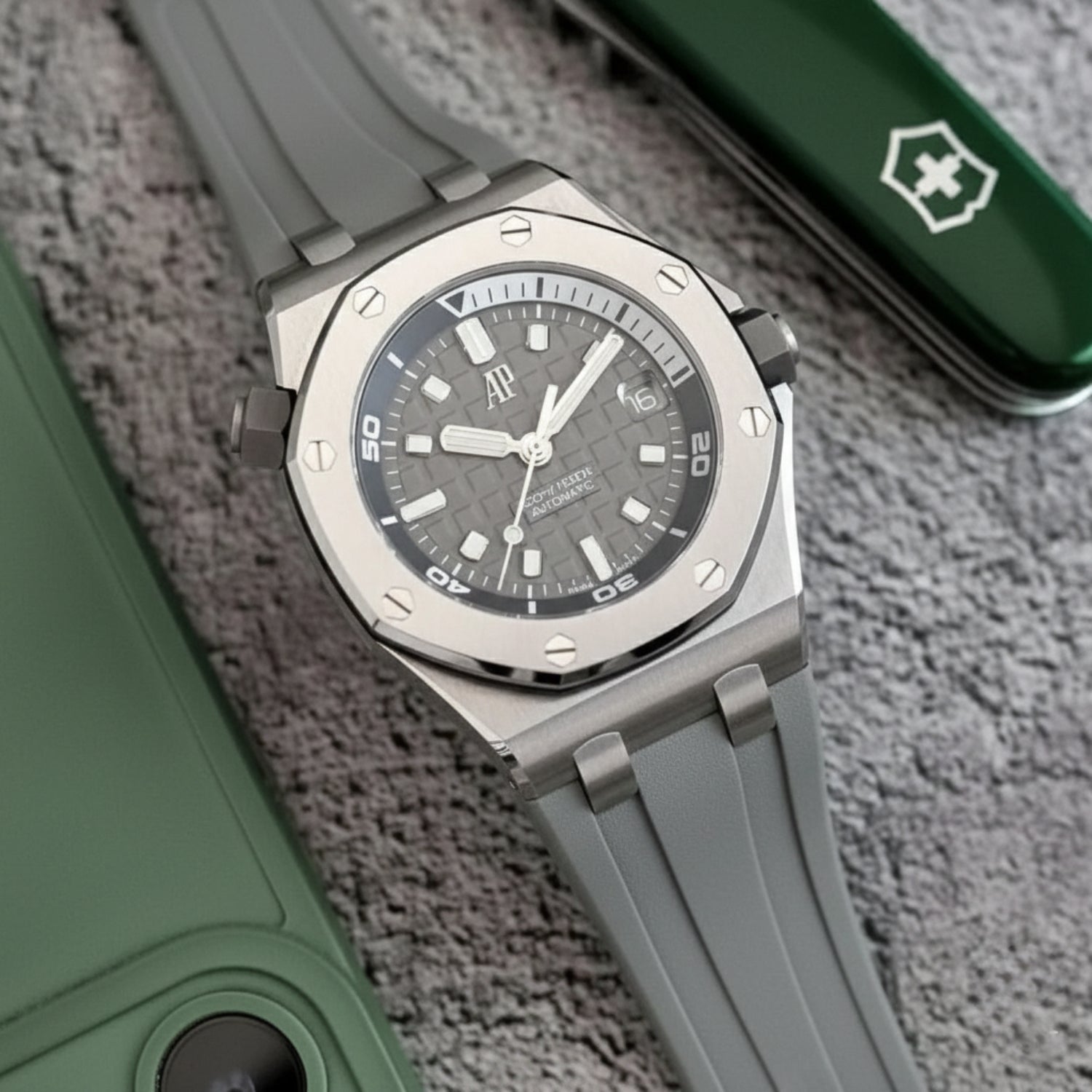 Kautschuk Armband - für alle Audemars Piguet Offshore Diver - Grau - Helvetus DE