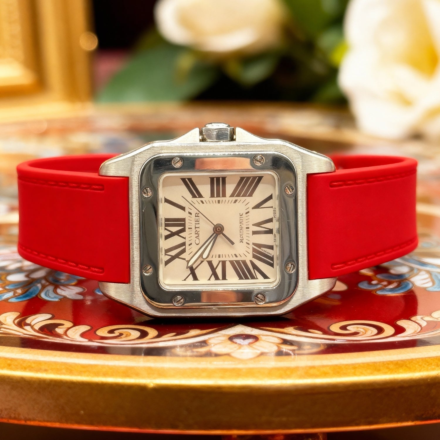 Kautschuk Armband für Cartier Santos 100 – Rot - Helvetus DE