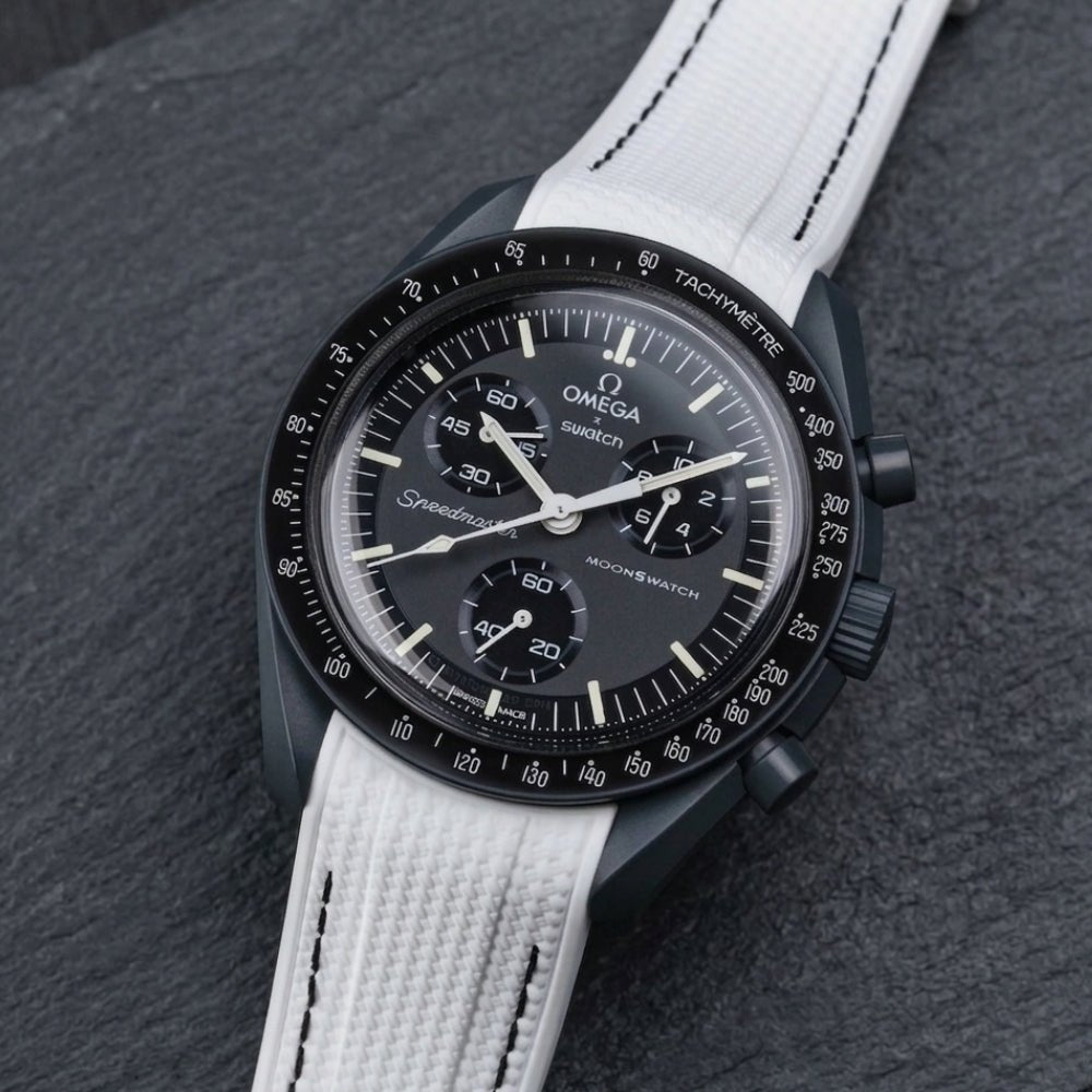Kautschukarmband – Für Mission to Mercury | Omega X Swatch | MoonSwatch – Weiß mit Schwarzer Linie - Helvetus DE