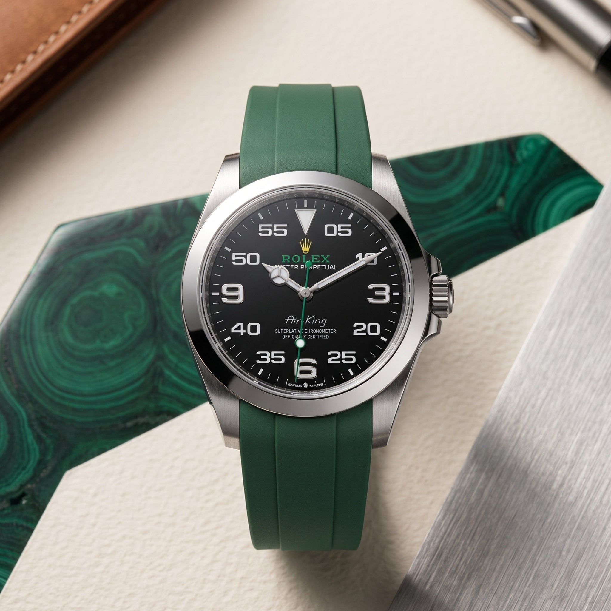 Kautschukarmband für Rolex Air-King 126900/116900 – Grün - Helvetus