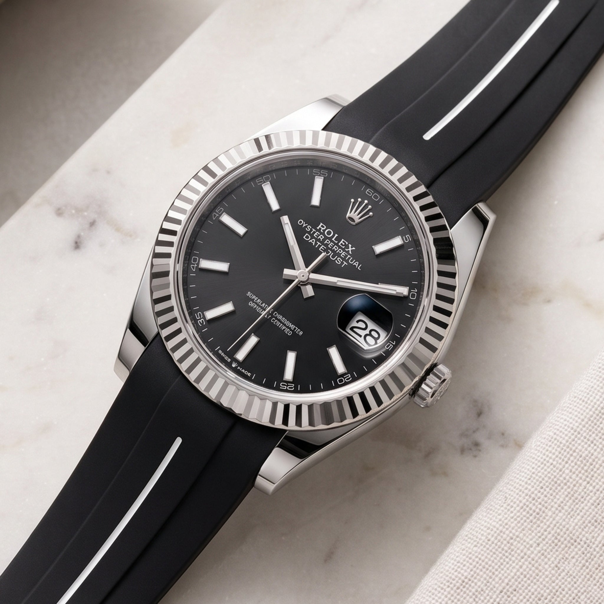 Kautschukarmband für Rolex Datejust 41mm – LuxLine® - Schwarz/Weiss - Helvetus