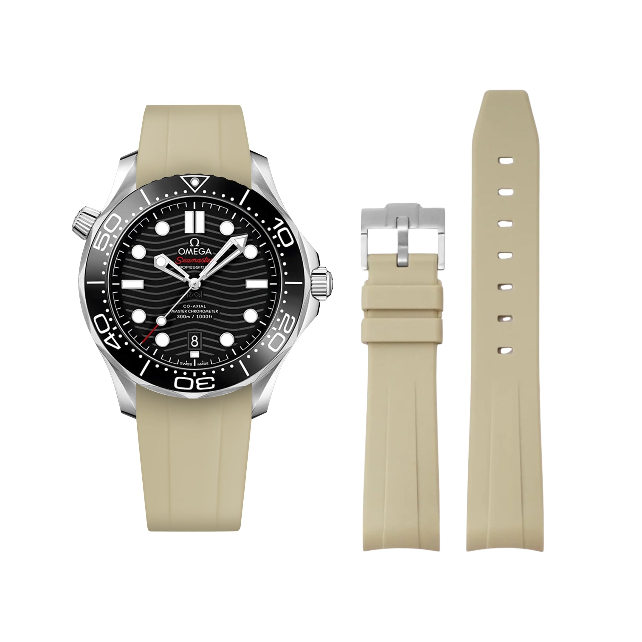 Kautschukarmband – Für Omega Seamaster 300 – Beige - Helvetus DE