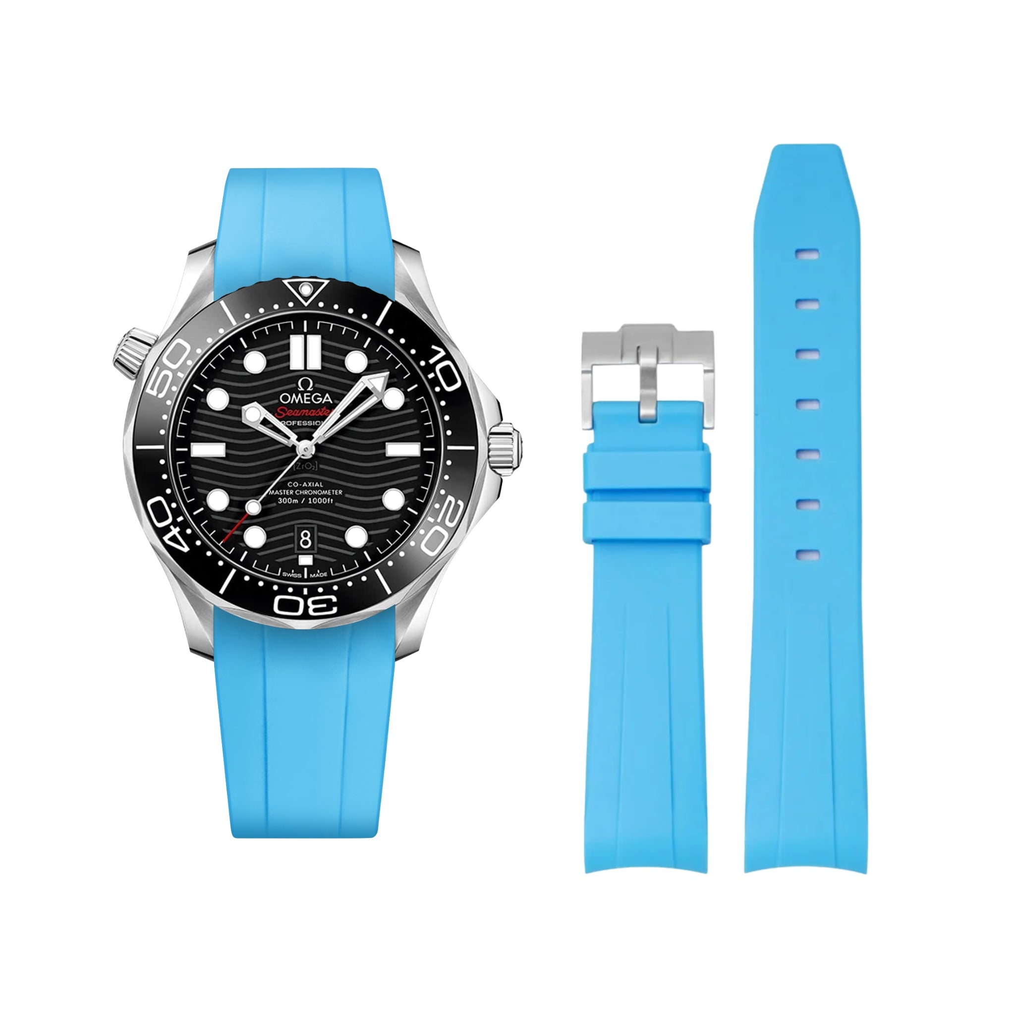 Kautschukarmband – Für Omega Seamaster 300 – Hell Blau - Helvetus DE