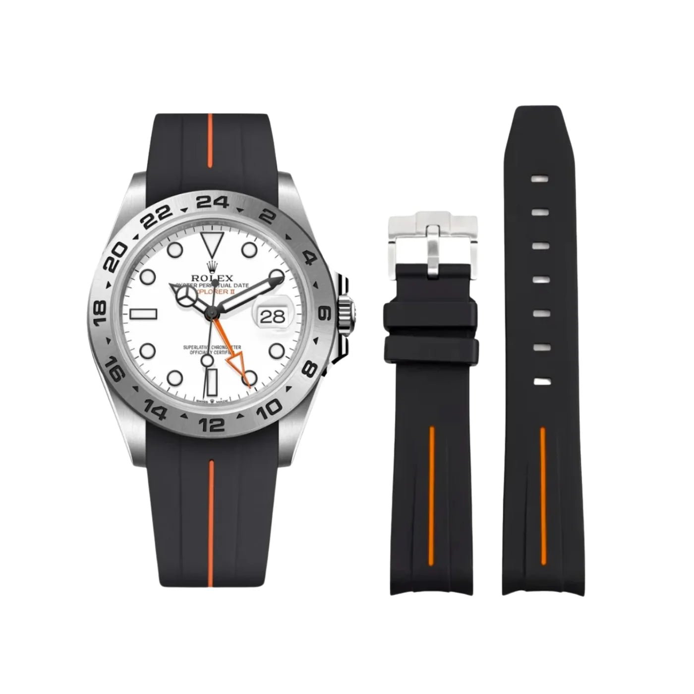 Kautschukarmband für Rolex Explorer II – Schwarz/Orange | LuxLine® - Helvetus DE