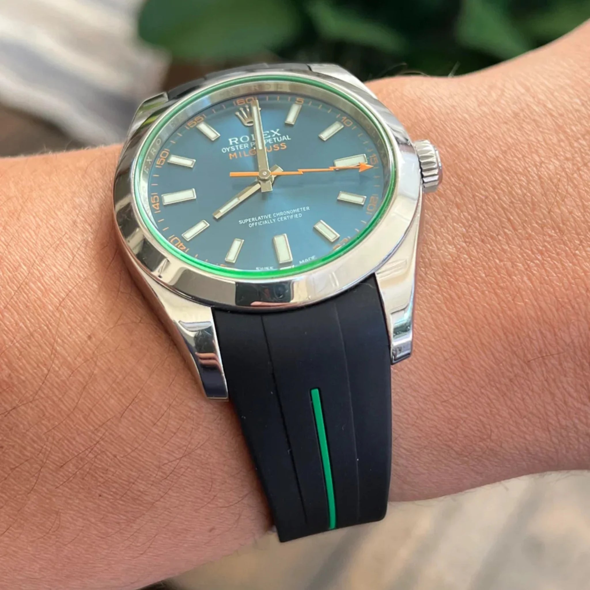 Kautschukarmband für Rolex Milgauss in Schwarz/Grün - Helvetus DE