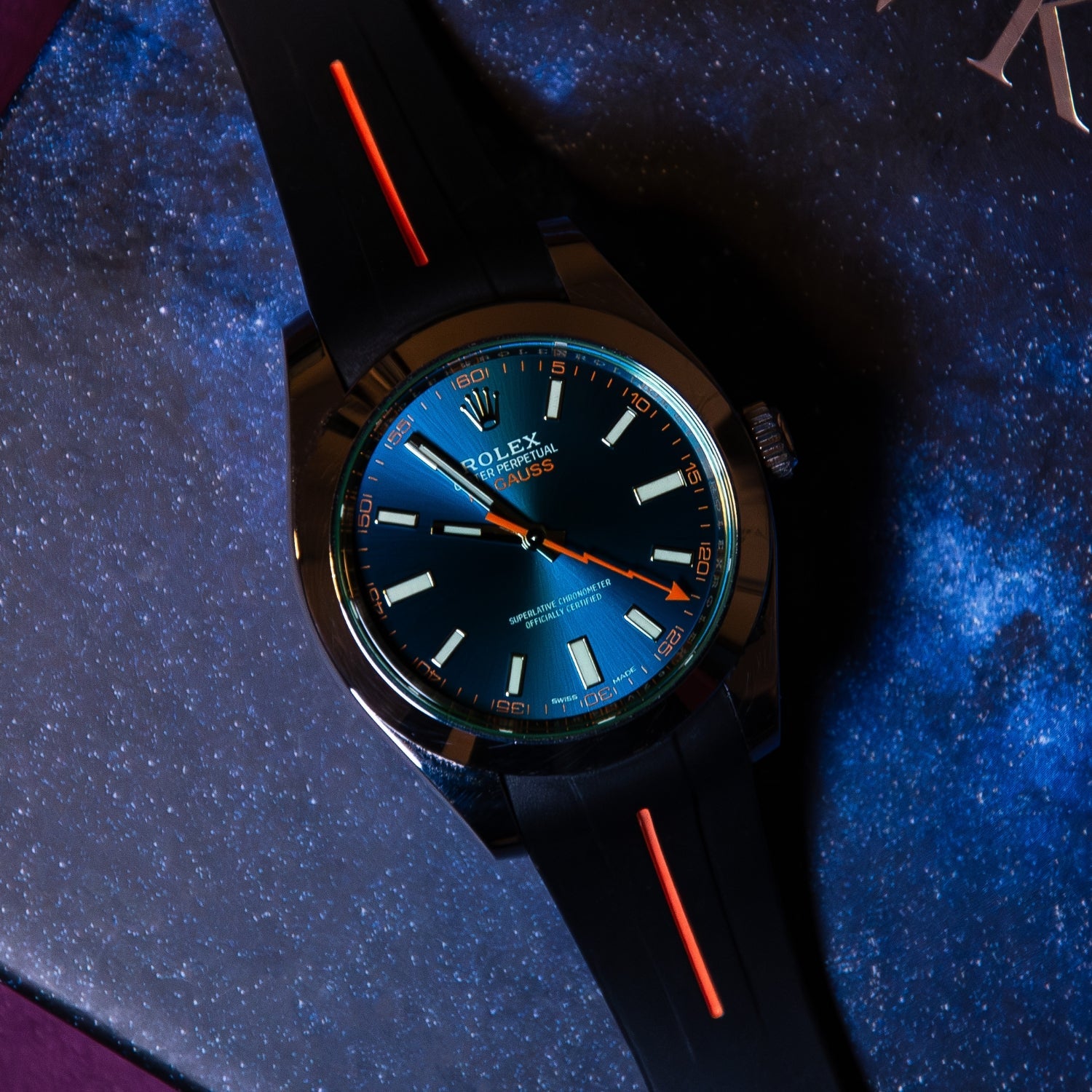 Kautschukarmband für Rolex Milgauss – LuxLine® - Schwarz/Orange - Helvetus DE