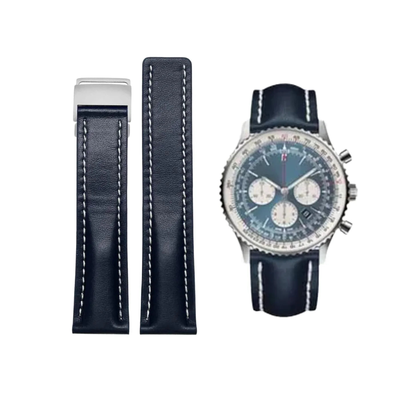 Leder Armband - für Breitling Uhren - Flach Dunkel Blau