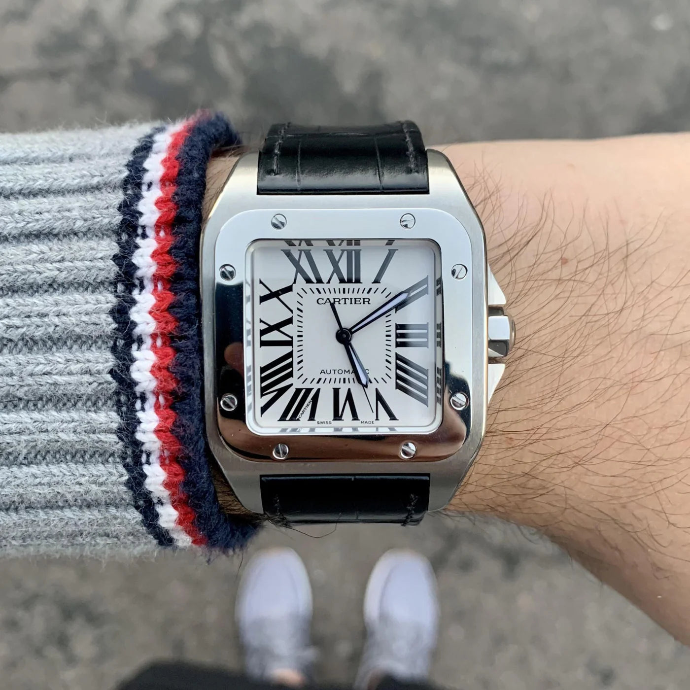 Leder Armband - für Cartier Santos 100 - Schwarz