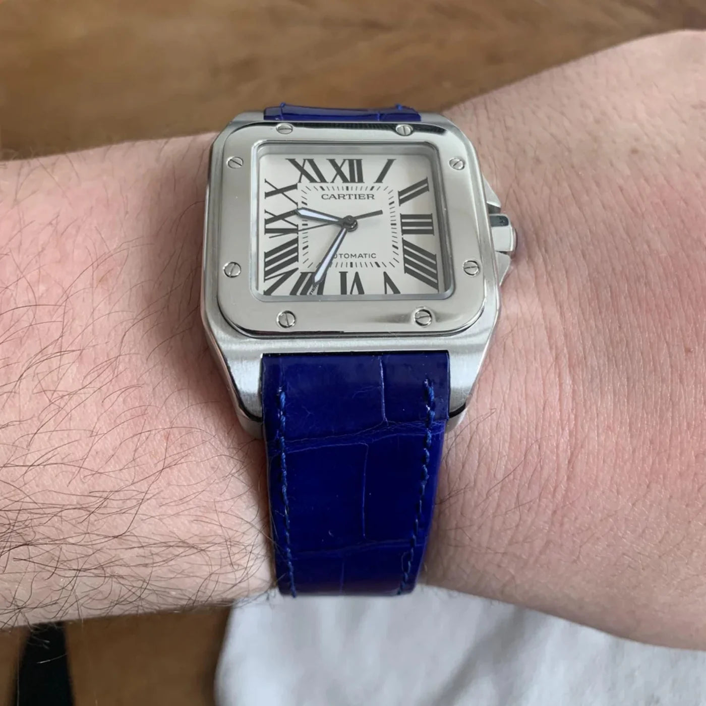 Leder Armband - für Cartier Santos 100 - Blau