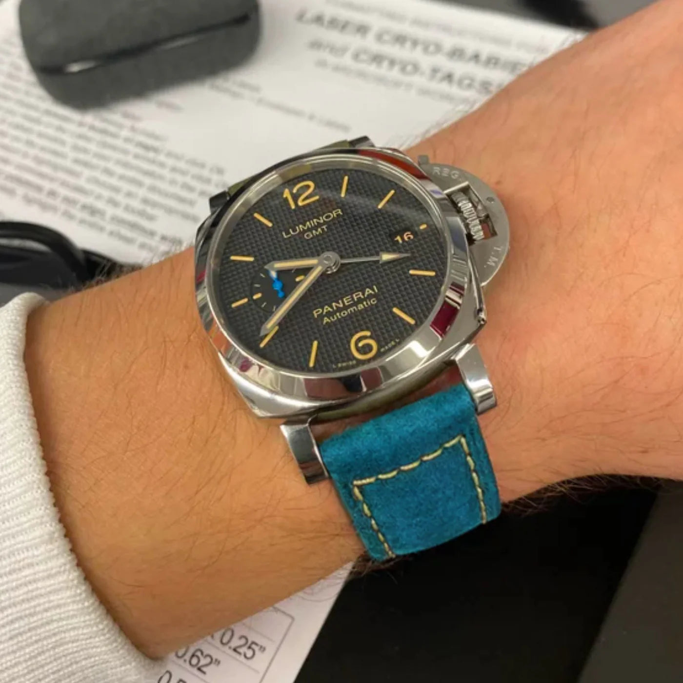 Leder Armband - Für Panerai - Denim Blau