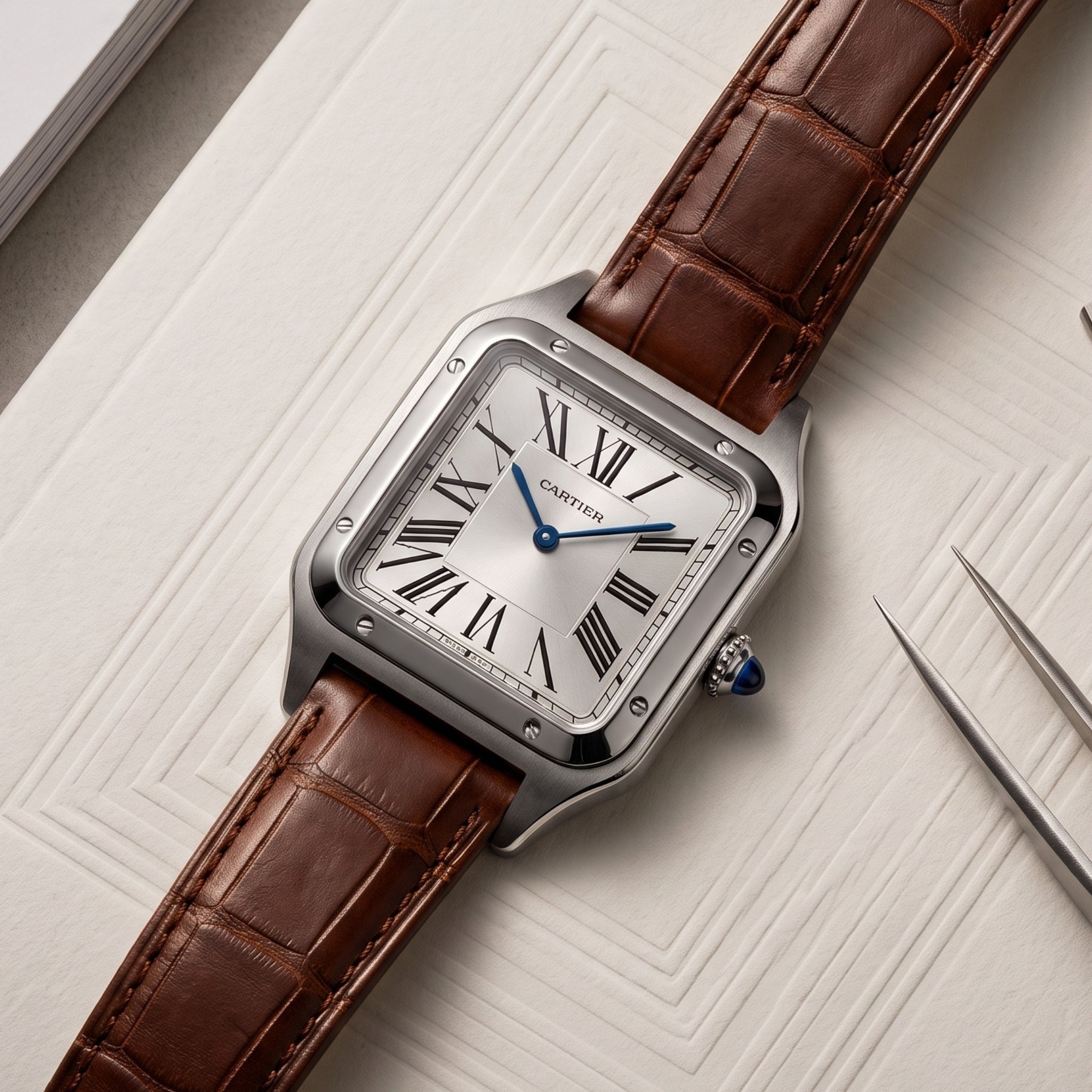 Leder Armband - für Cartier Santos Dumont - Braun - Helvetus