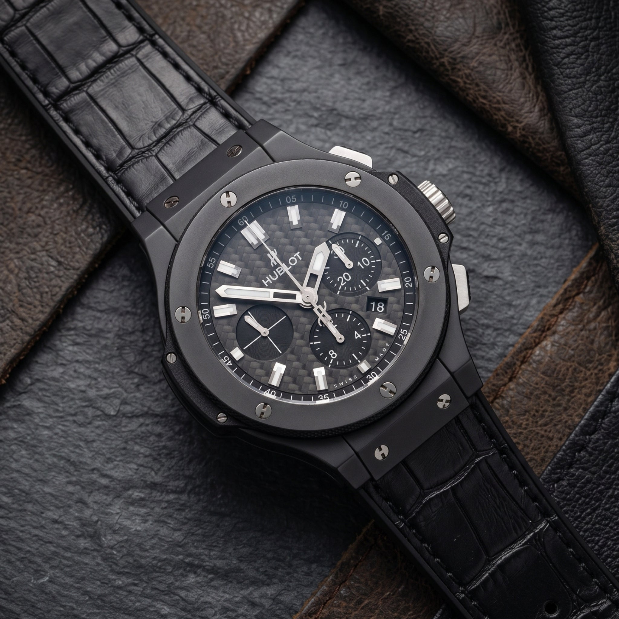 Leder Armband - Für Hublot Big Bang 44mm - Schwarz - Helvetus