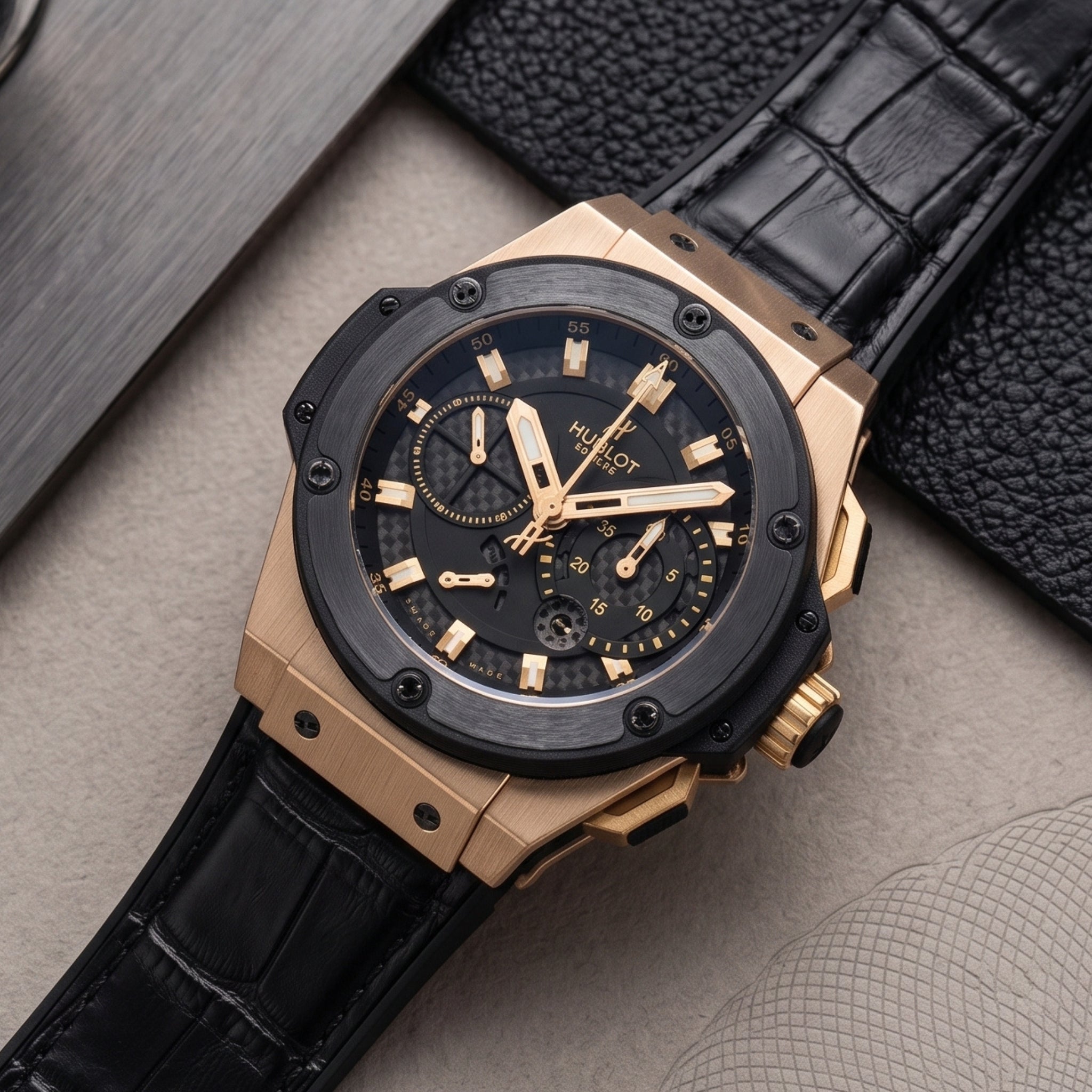 Leder Armband – Für Hublot King Power – Schwarz - Helvetus