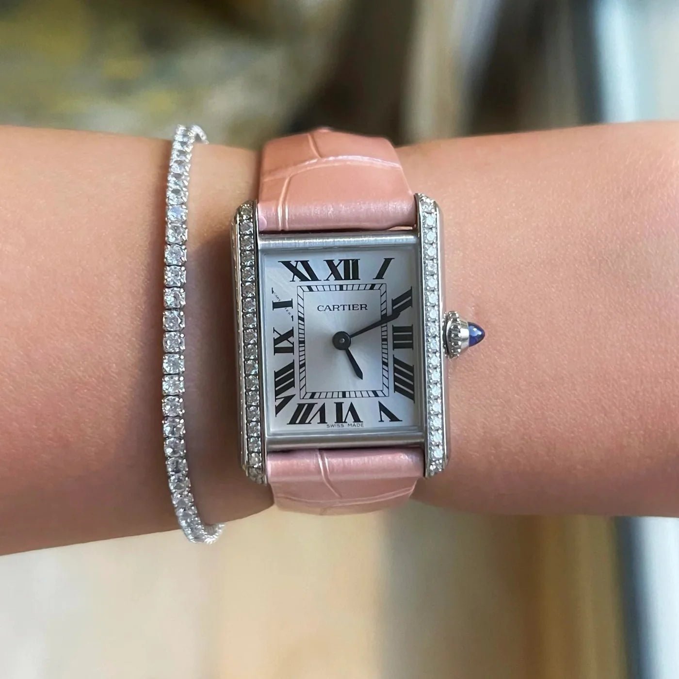 Leder Armband - für Cartier Tank - Pink - Helvetus DE