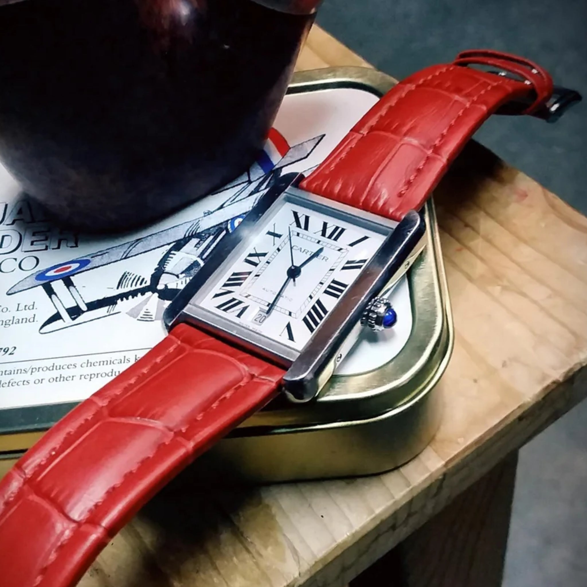 Leder Armband - für Cartier Tank - Rot - Helvetus DE