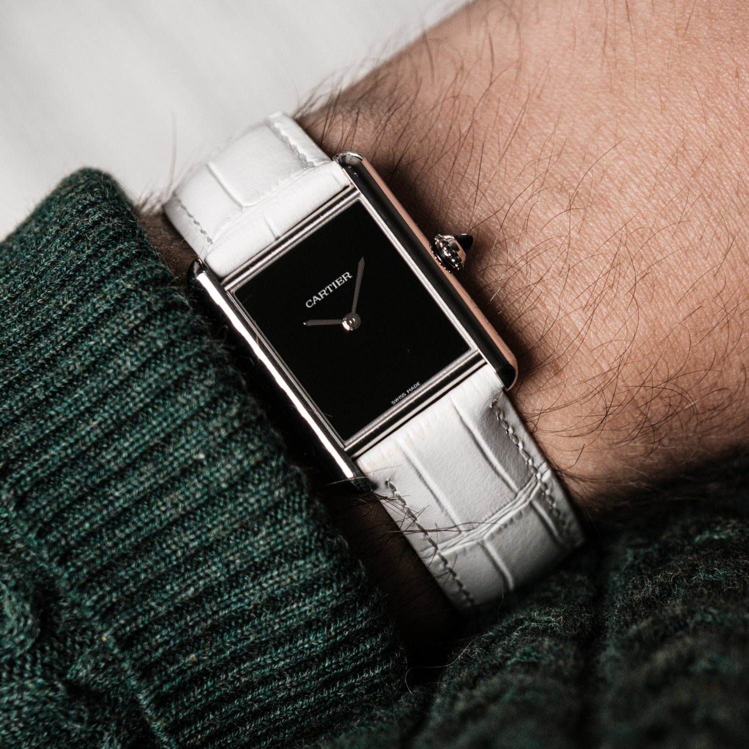 Lederarmband für Cartier Tank / Tank Solo / Tank Must – Weiss - Helvetus DE