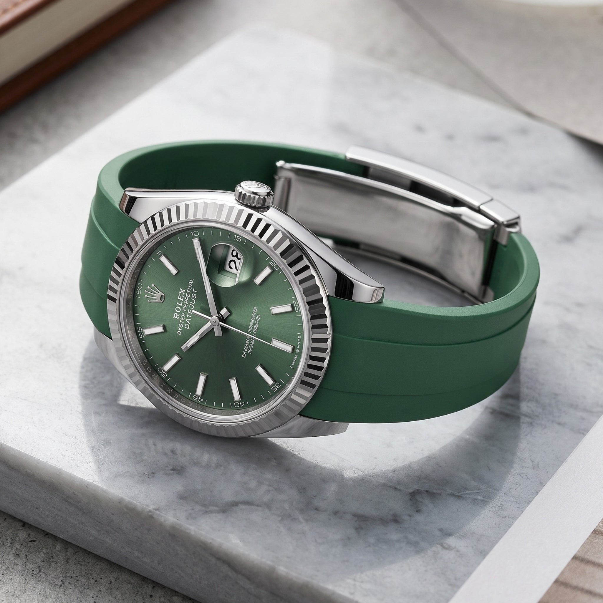 Faltschließe Kautschukarmband für Rolex Datejust 41mm – Grün
