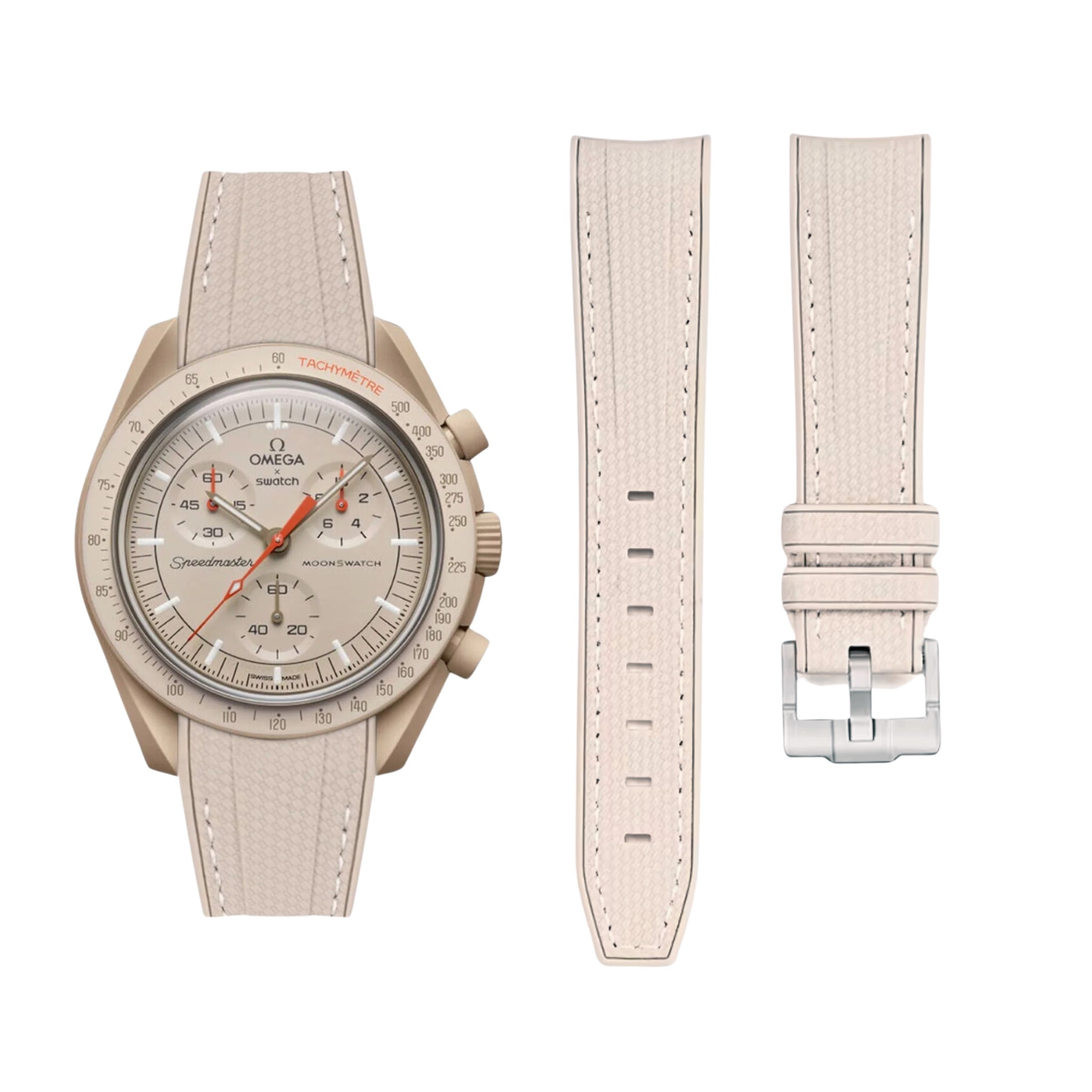 Rubber Strap - For Mission to Jupiter | Omega X Swatch | MoonSwatch - Beige w/White - Helvetus