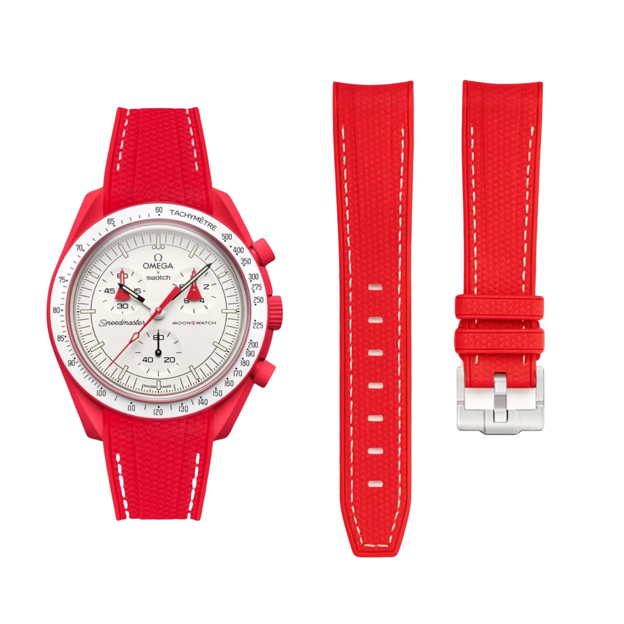 Rubber Strap - For Mission to Mars | Omega X Swatch | MoonSwatch - Red w/White - Helvetus