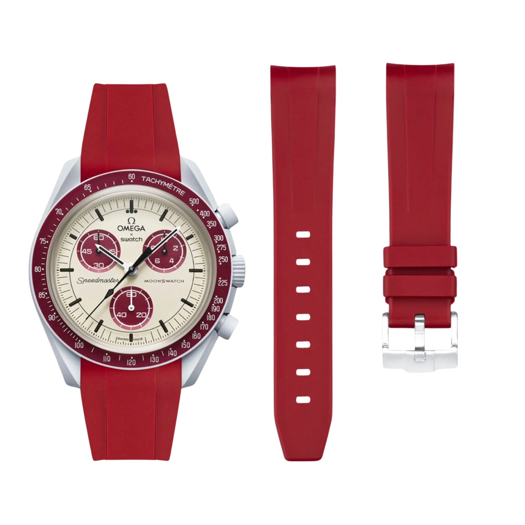 Rubber Strap - For Mission to Pluto | Omega X Swatch | MoonSwatch - Red - Helvetus