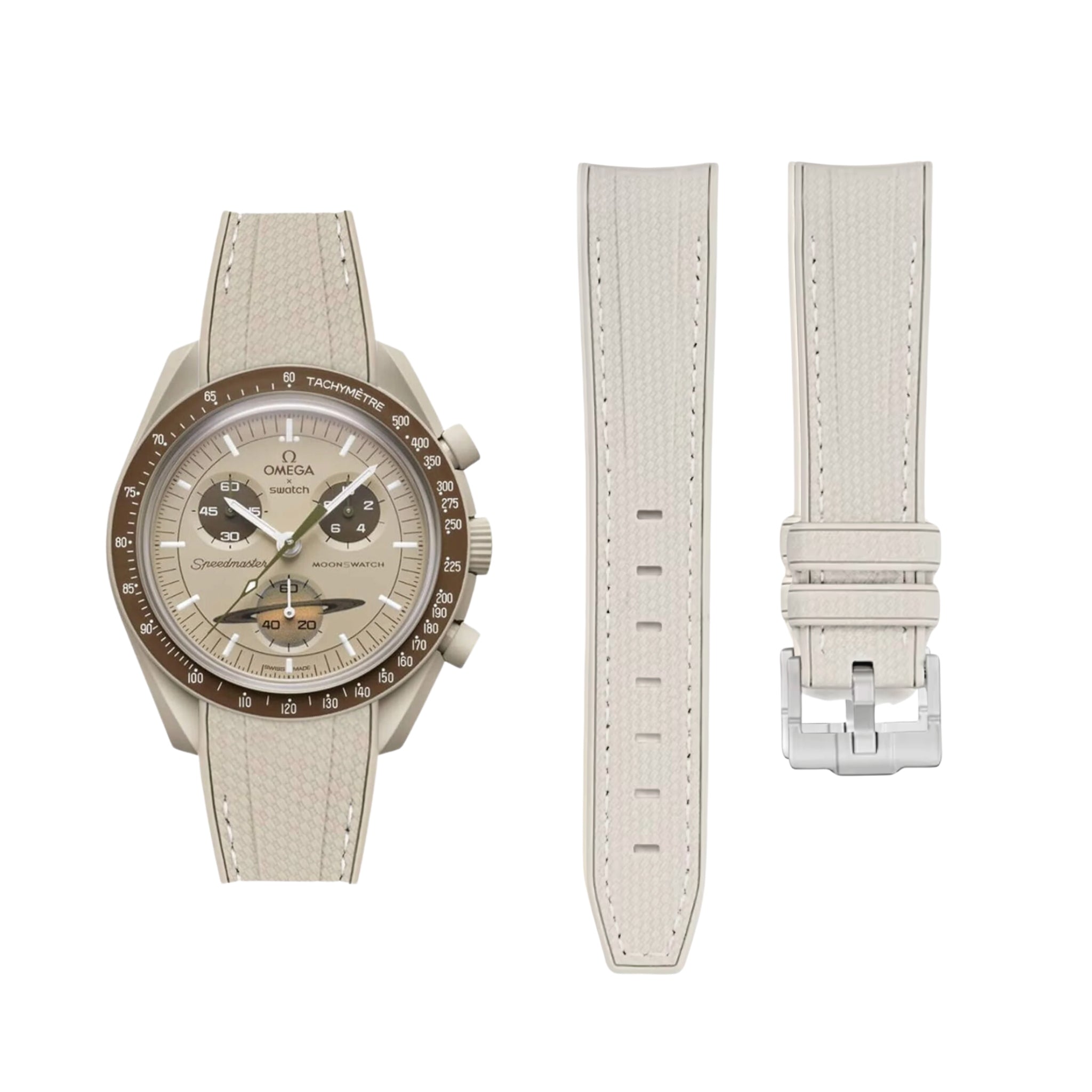 Rubber Strap - For Mission to Saturn | Omega X Swatch | MoonSwatch - Beige w/White - Helvetus