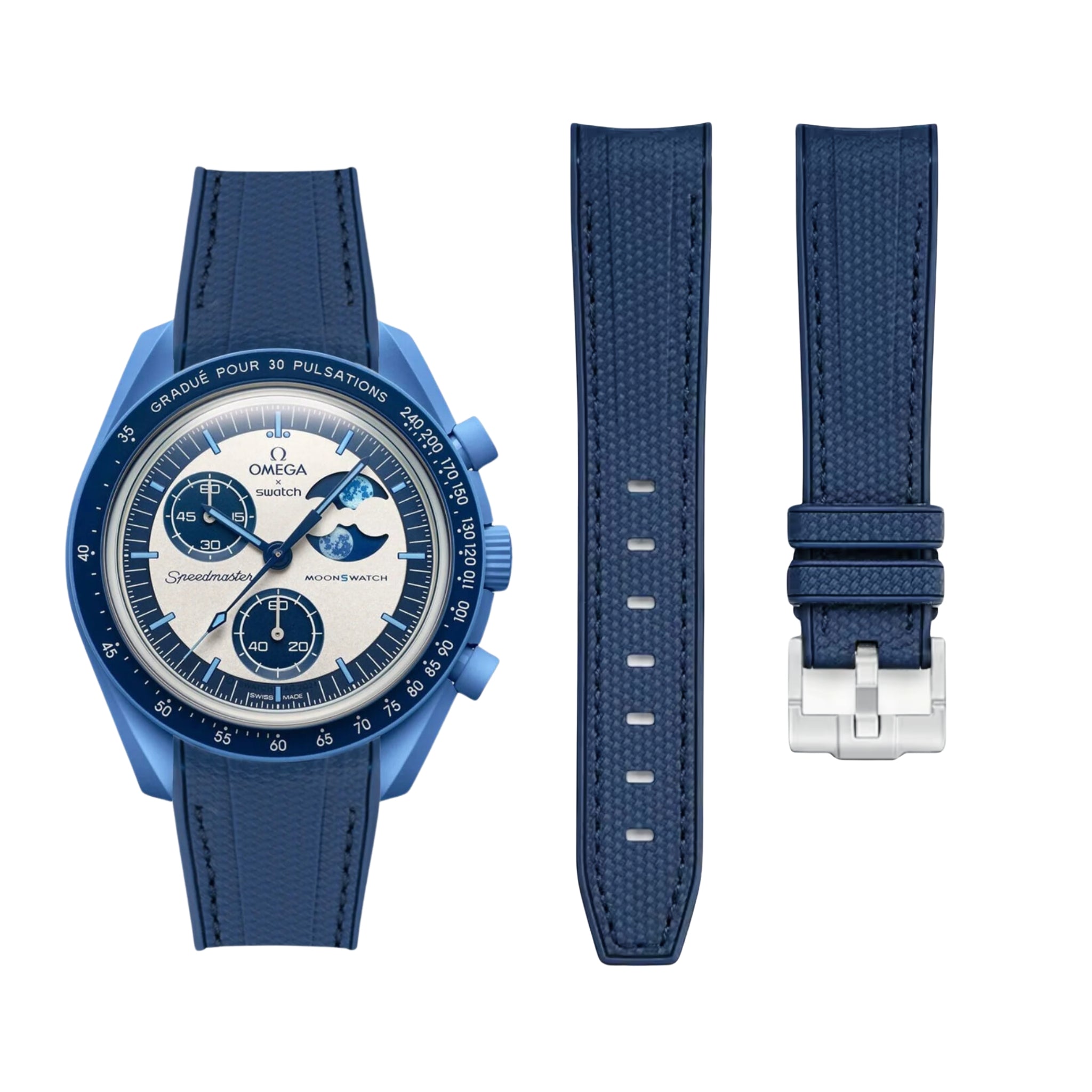 Rubber Strap - For Mission to the Super Blue Moonphase | MoonSwatch - Blue w/Blue - Helvetus