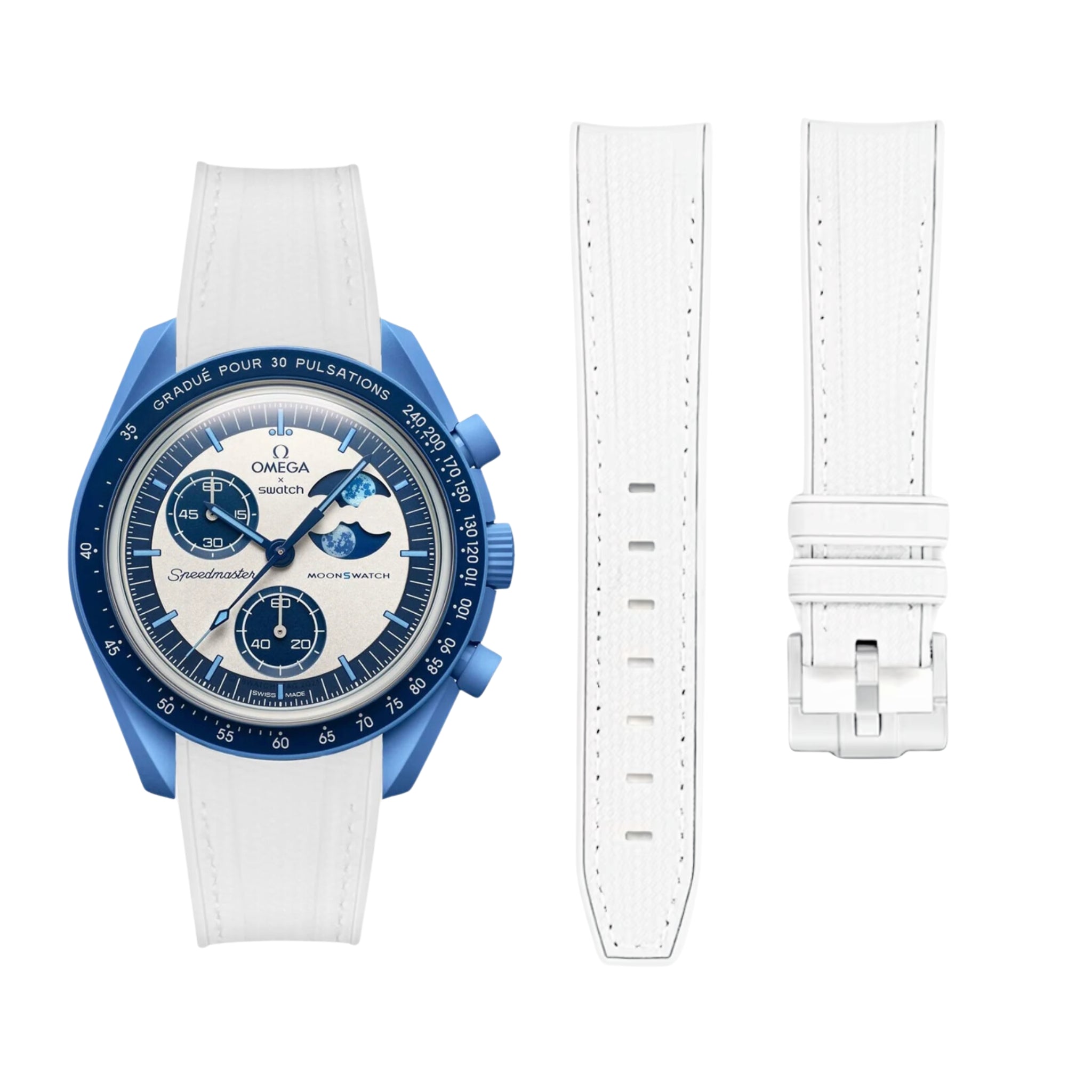 Rubber Strap - For Mission to the Super Blue Moonphase | MoonSwatch - White w/White - Helvetus