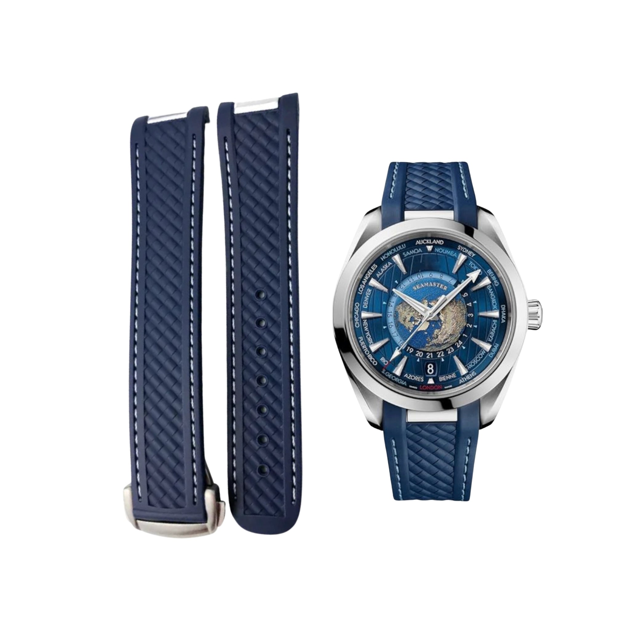 Rubber Strap - For Omega Seamaster Aqua Terra 300 / 150m - Blue/White - Helvetus