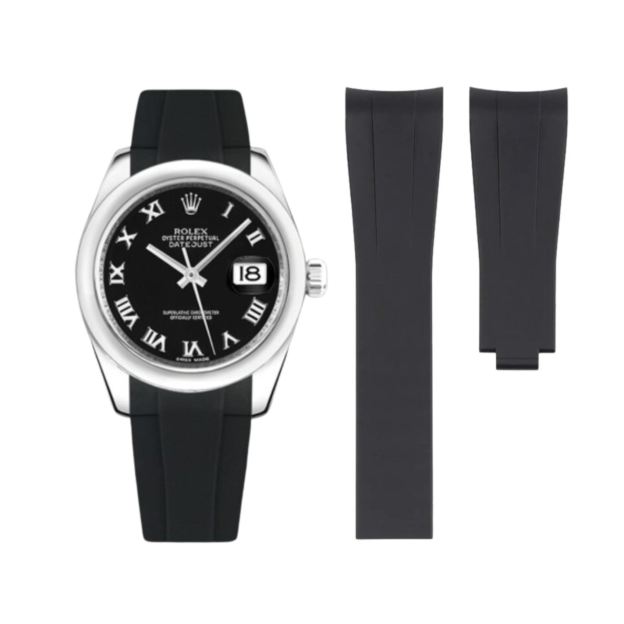 Rubber Strap - For Rolex Datejust 31mm - Black - Helvetus