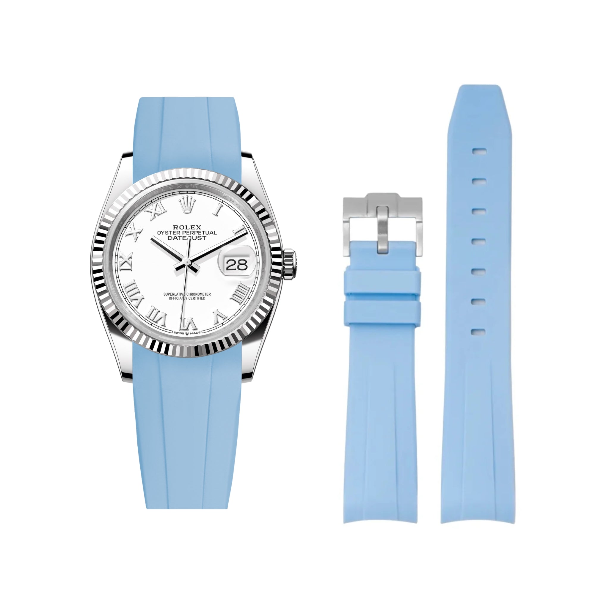 Rubber Strap - For Rolex Datejust 36 - Baby Blue - Helvetus