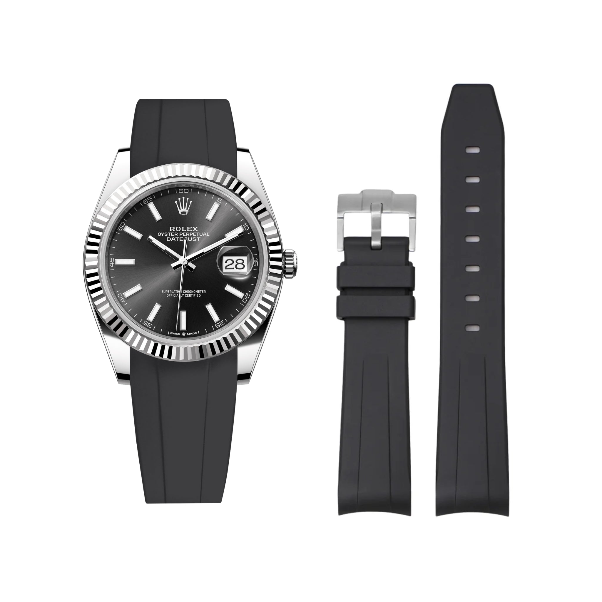 Rubber Strap - For Rolex Datejust 41mm - Black - Helvetus