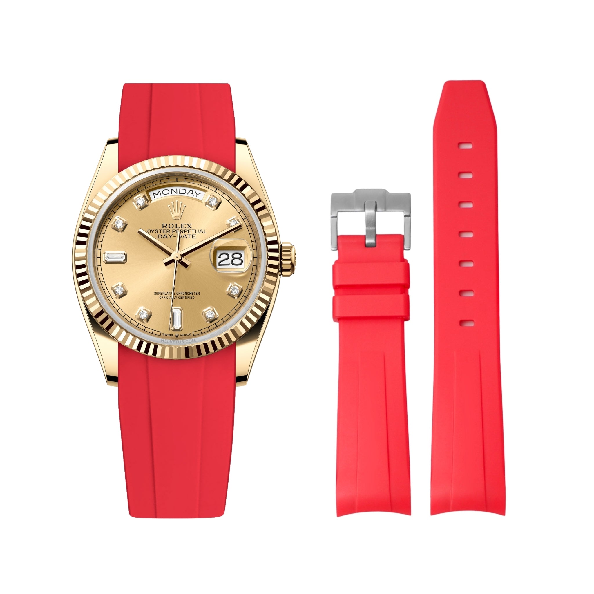 Rubber Strap - For Rolex Day - Date 36mm - Red - Helvetus