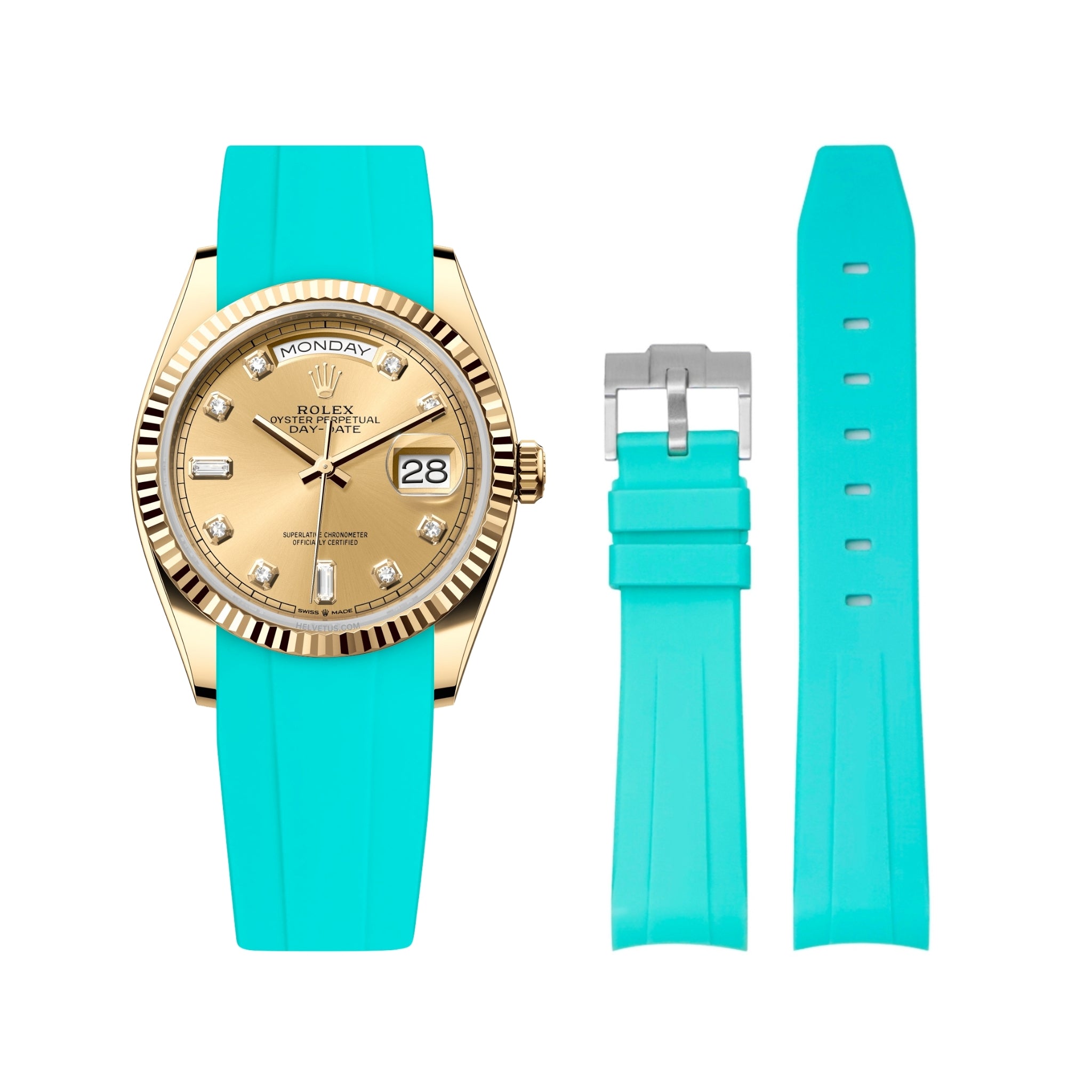 Rubber Strap - For Rolex Day - Date 36mm - Turquoise - Helvetus