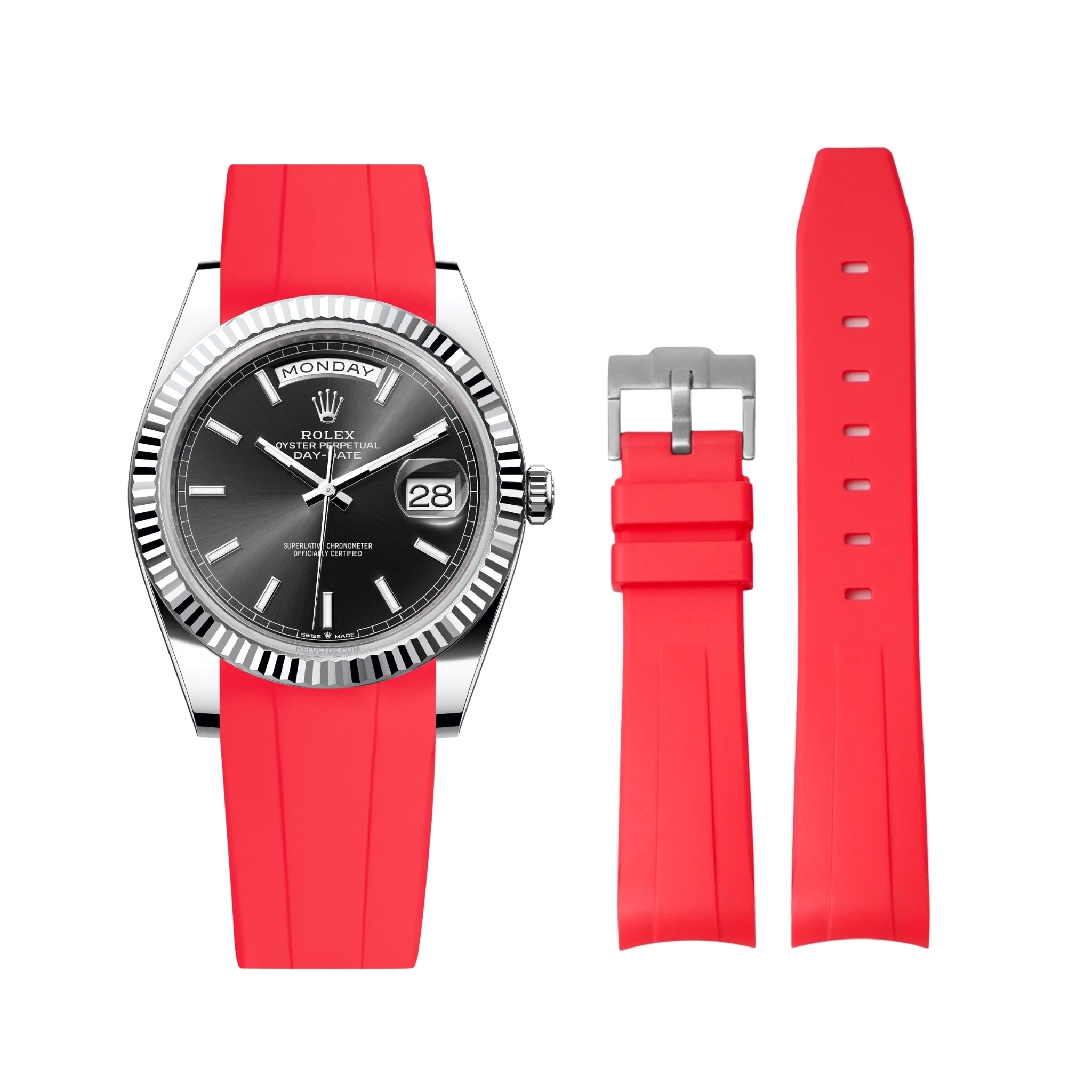 Rubber Strap - For Rolex Day - Date 40 - Red - Helvetus