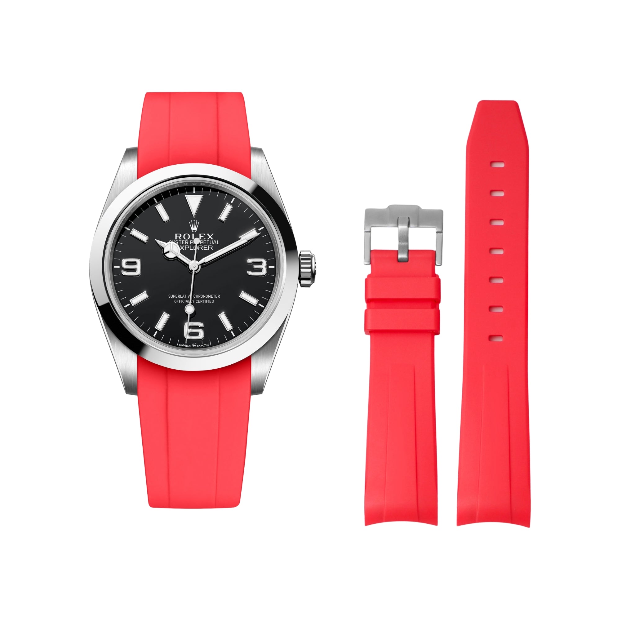 Rubber Strap - For Rolex Explorer I - Red - Helvetus