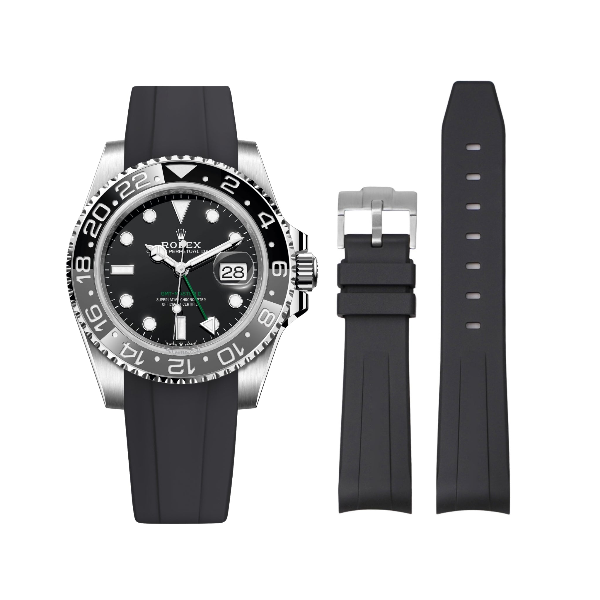 Rubber Strap - For Rolex GMT - Master II - Black - Helvetus